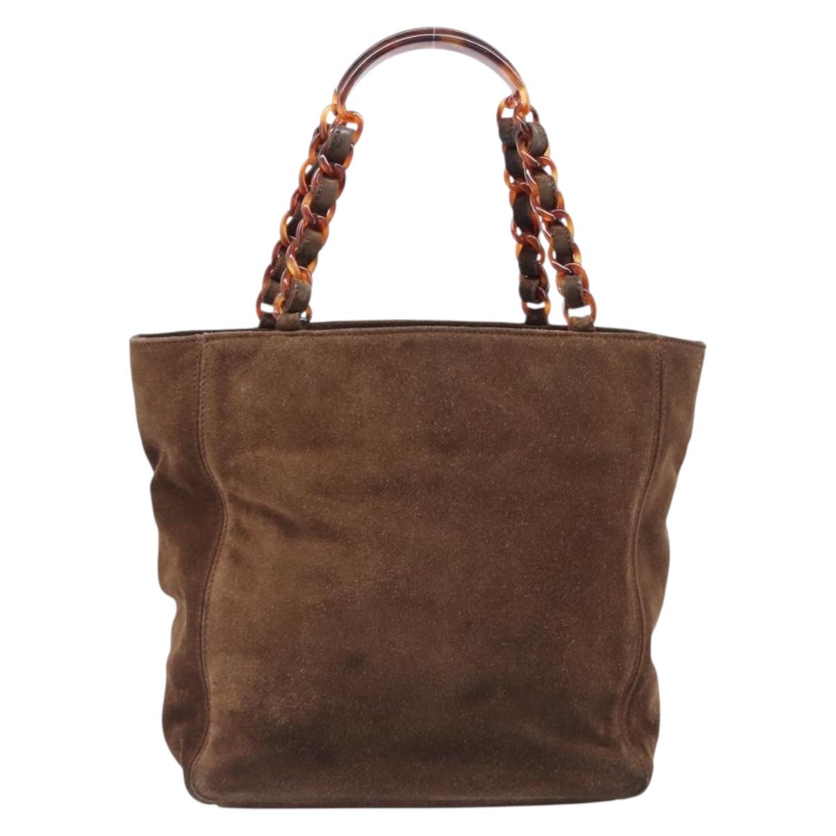 CHANEL Chain Tote Bag Suede Brown CC Auth 200525