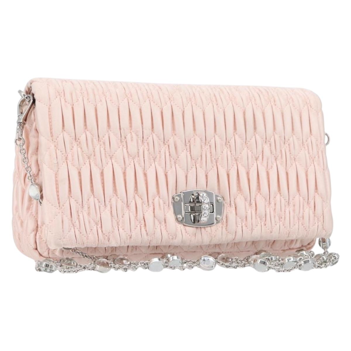 Miu Miu Matelasse Bijoux Chain Shoulder Bag Satin Pink Silver Auth 200528V