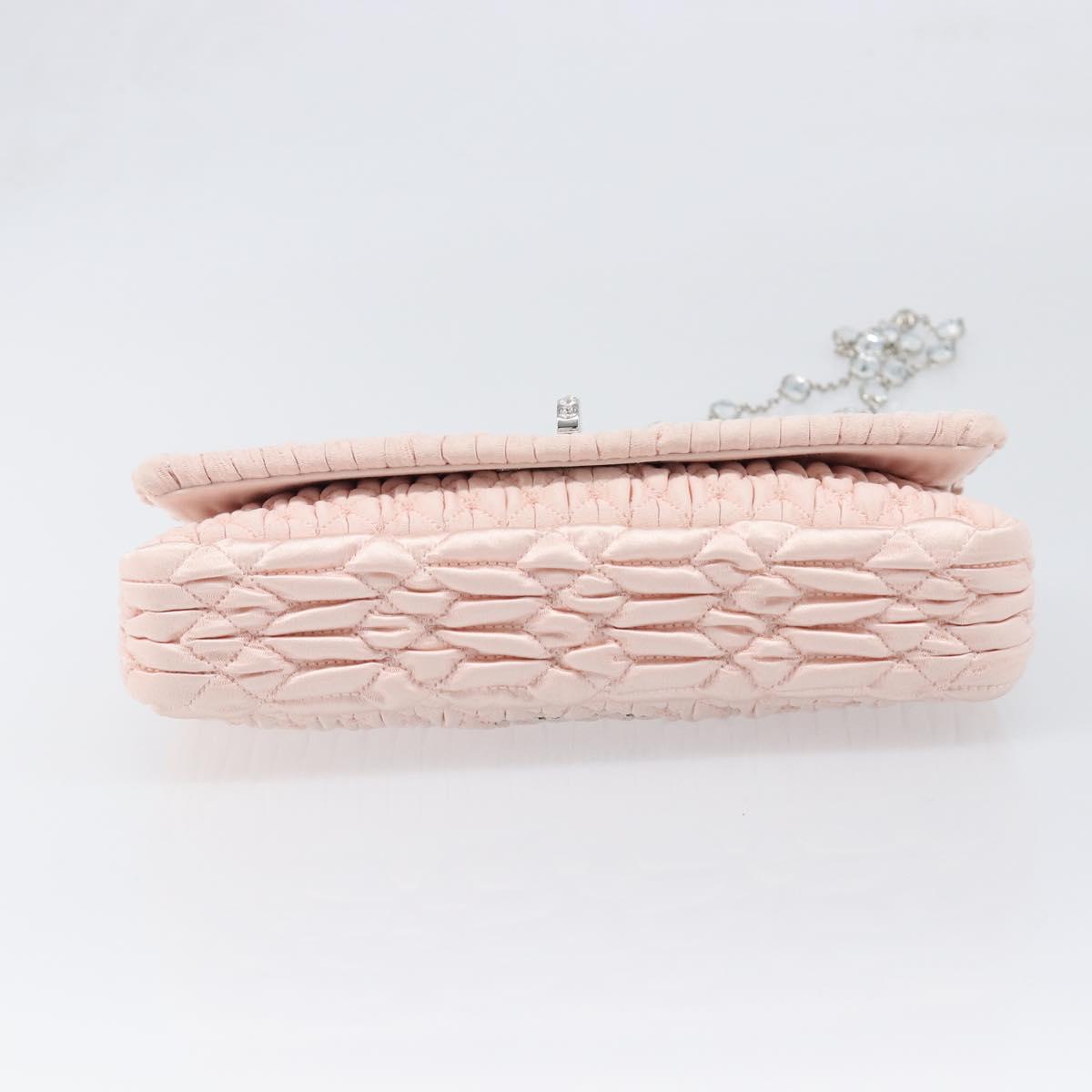Miu Miu Matelasse Bijoux Chain Shoulder Bag Satin Pink Silver Auth 200528V