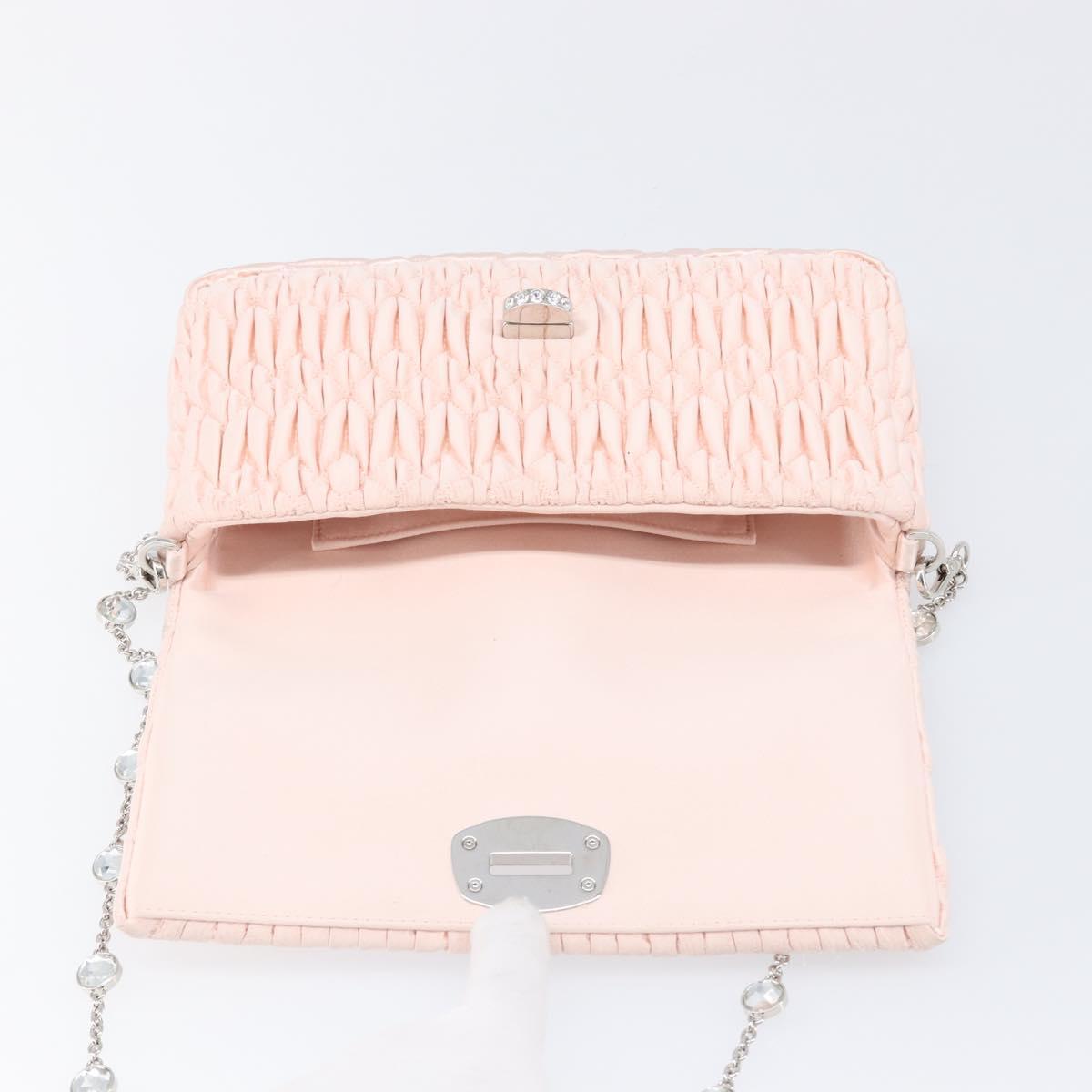 Miu Miu Matelasse Bijoux Chain Shoulder Bag Satin Pink Silver Auth 200528V