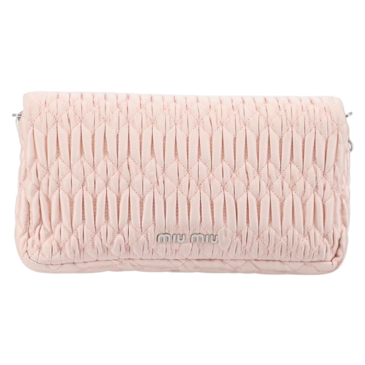Miu Miu Matelasse Bijoux Chain Shoulder Bag Satin Pink Silver Auth 200528V