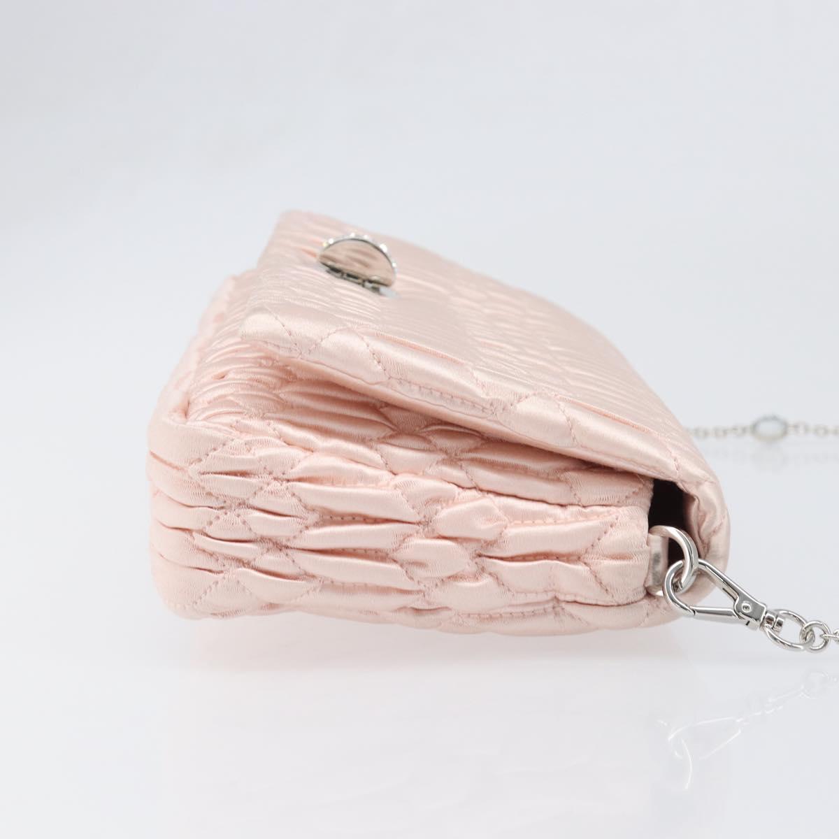 Miu Miu Matelasse Bijoux Chain Shoulder Bag Satin Pink Silver Auth 200528V