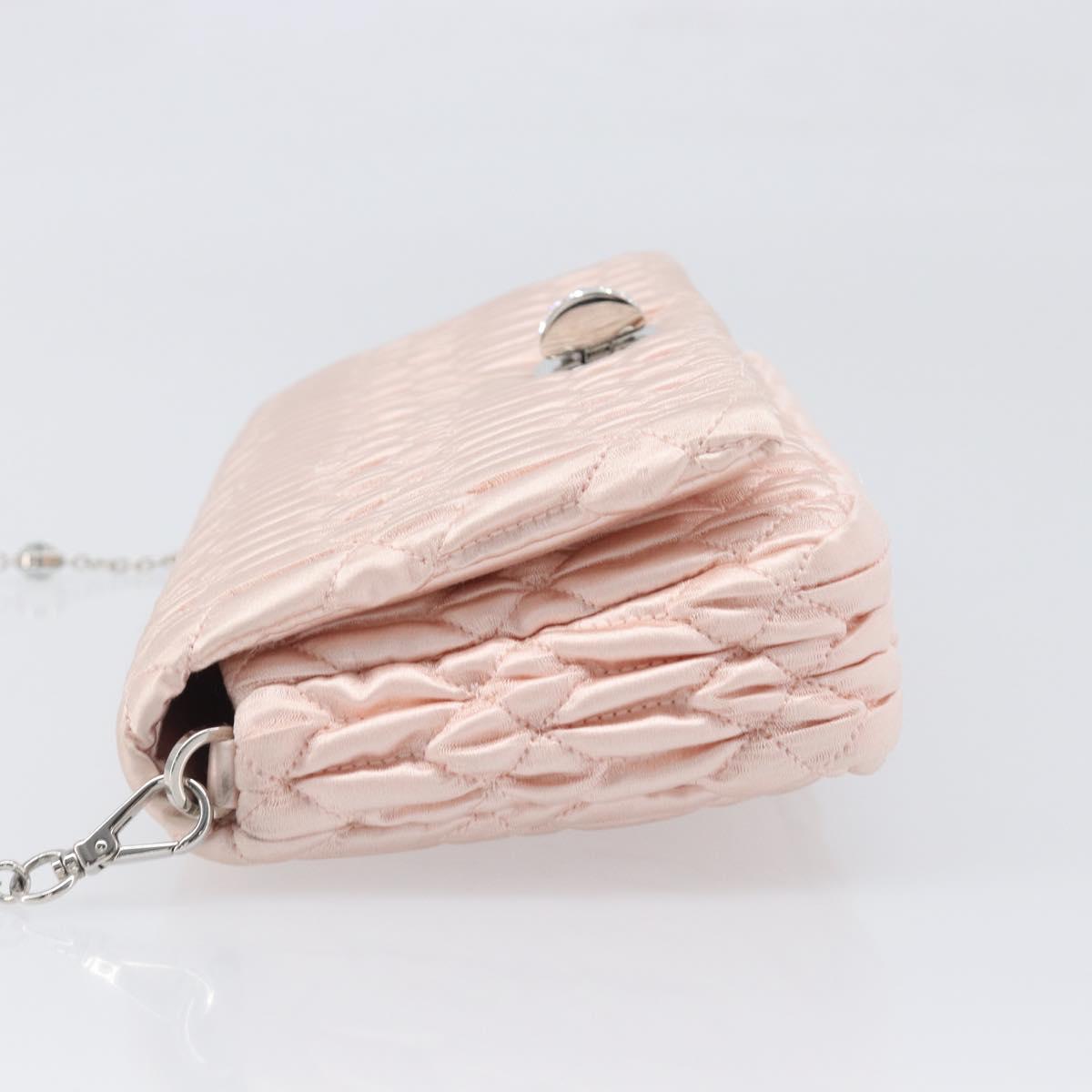 Miu Miu Matelasse Bijoux Chain Shoulder Bag Satin Pink Silver Auth 200528V