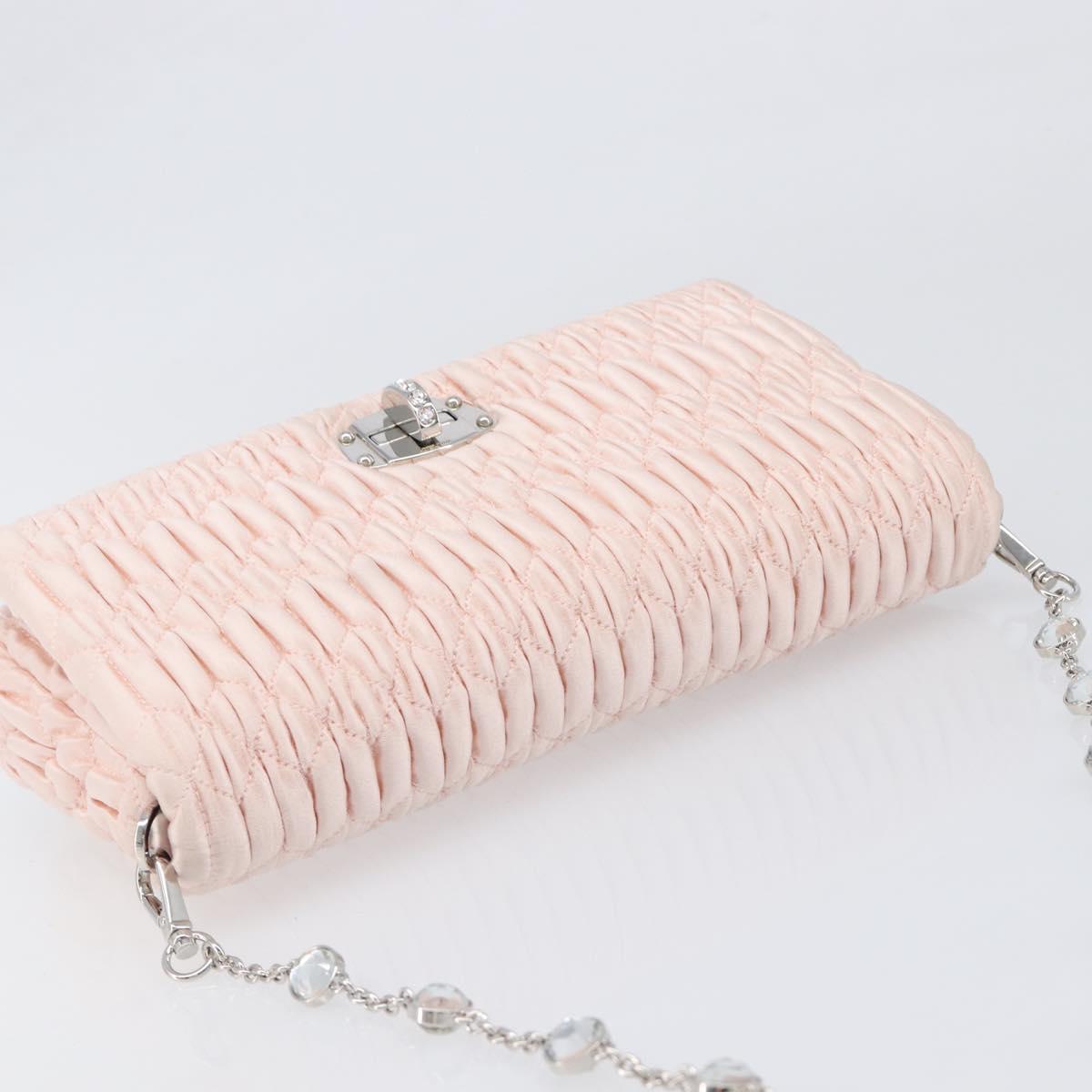 Miu Miu Matelasse Bijoux Chain Shoulder Bag Satin Pink Silver Auth 200528V
