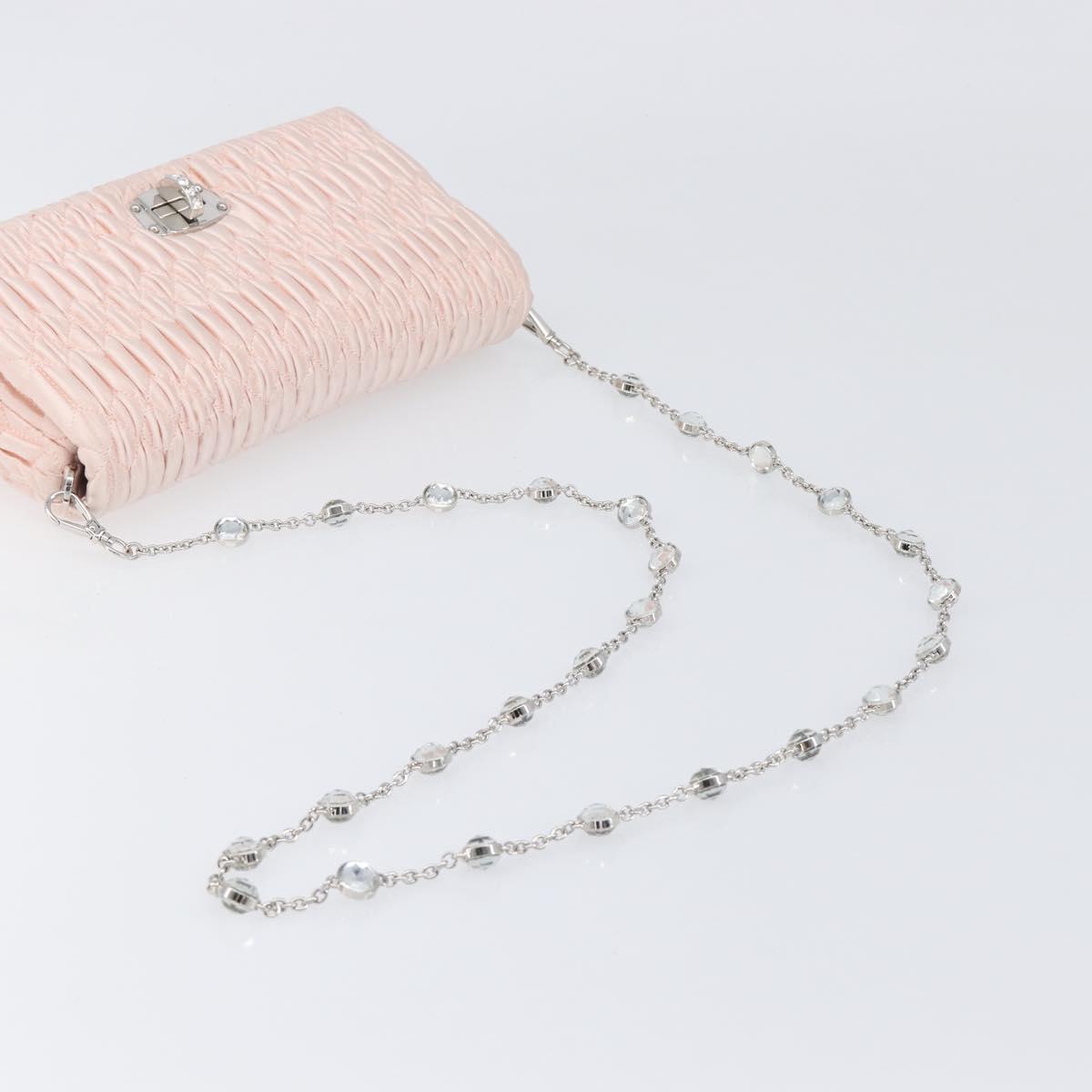 Miu Miu Matelasse Bijoux Chain Shoulder Bag Satin Pink Silver Auth 200528V