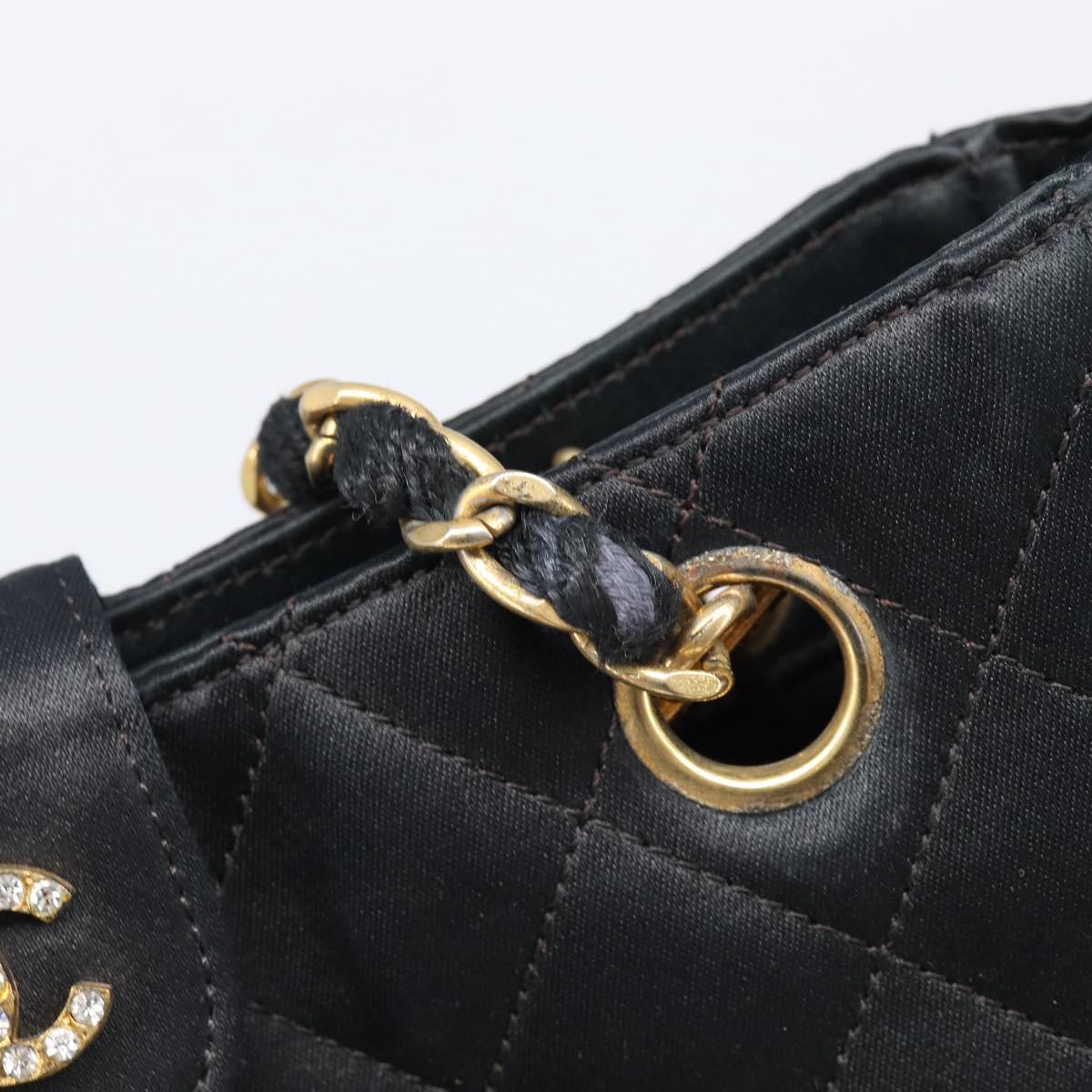 CHANEL Matelasse Chain Shoulder Bag Satin Black Gold CC Auth 200529V
