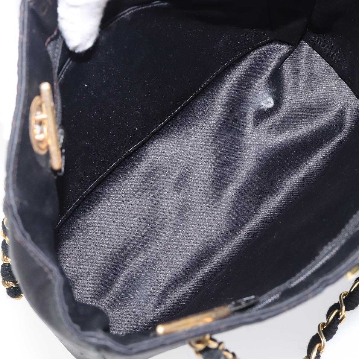 CHANEL Matelasse Chain Shoulder Bag Satin Black Gold CC Auth 200529V