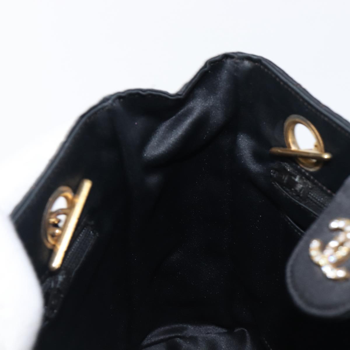 CHANEL Matelasse Chain Shoulder Bag Satin Black Gold CC Auth 200529V