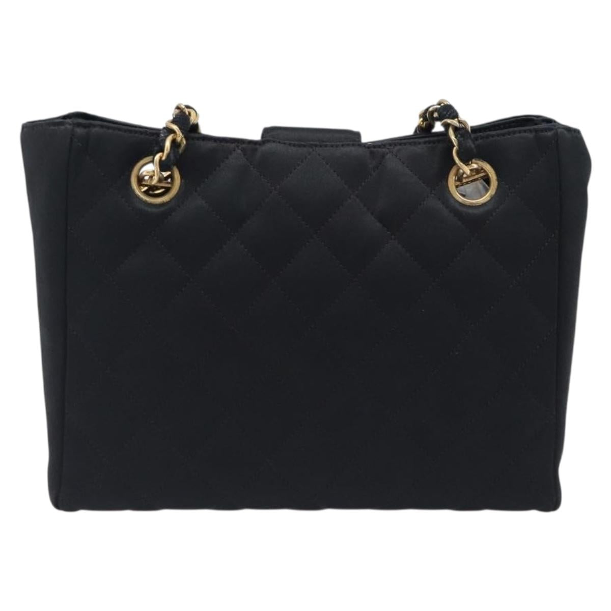 CHANEL Matelasse Chain Shoulder Bag Satin Black Gold CC Auth 200529V