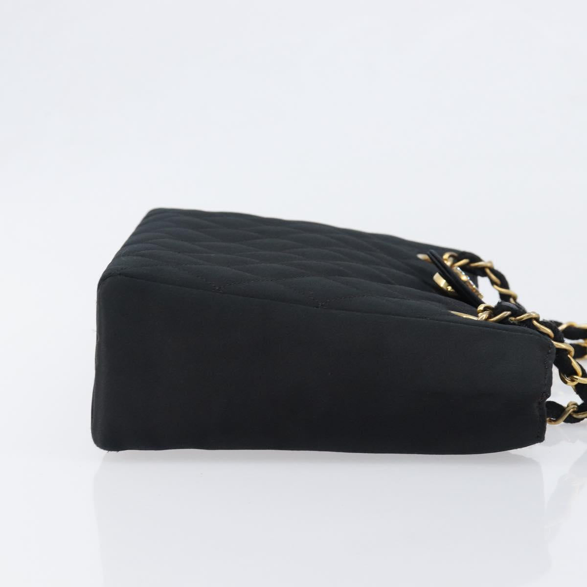 CHANEL Matelasse Chain Shoulder Bag Satin Black Gold CC Auth 200529V