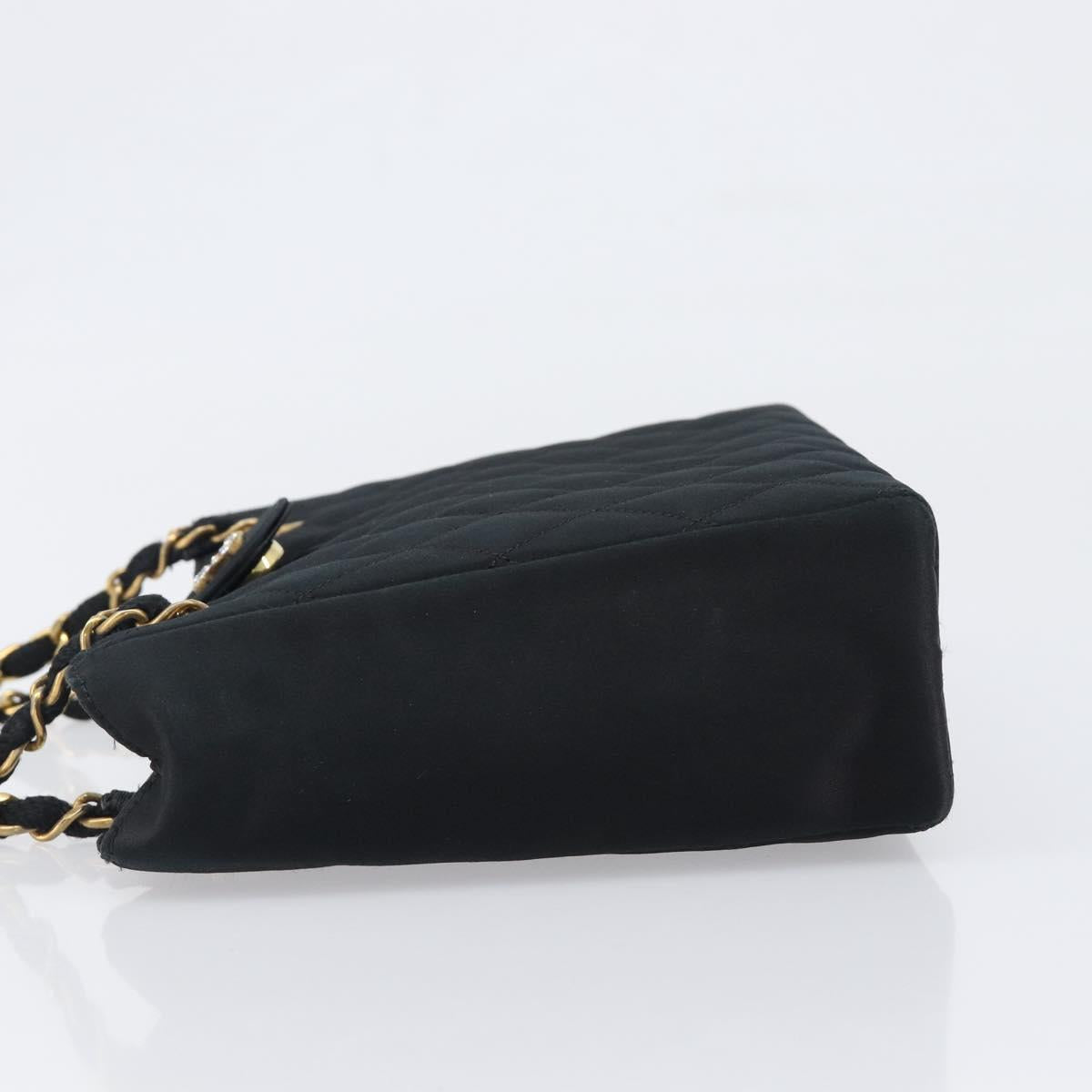CHANEL Matelasse Chain Shoulder Bag Satin Black Gold CC Auth 200529V