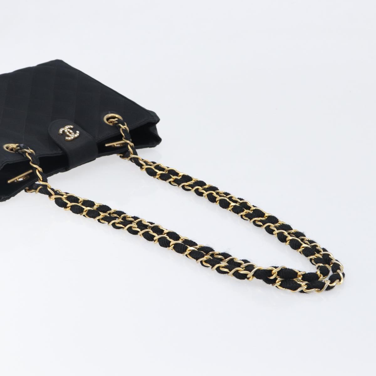 CHANEL Matelasse Chain Shoulder Bag Satin Black Gold CC Auth 200529V