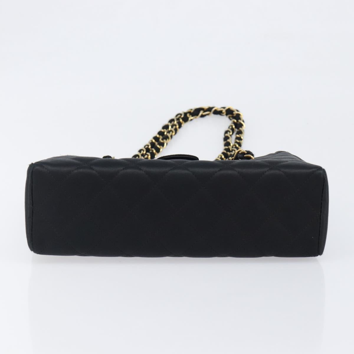 CHANEL Matelasse Chain Shoulder Bag Satin Black Gold CC Auth 200529V