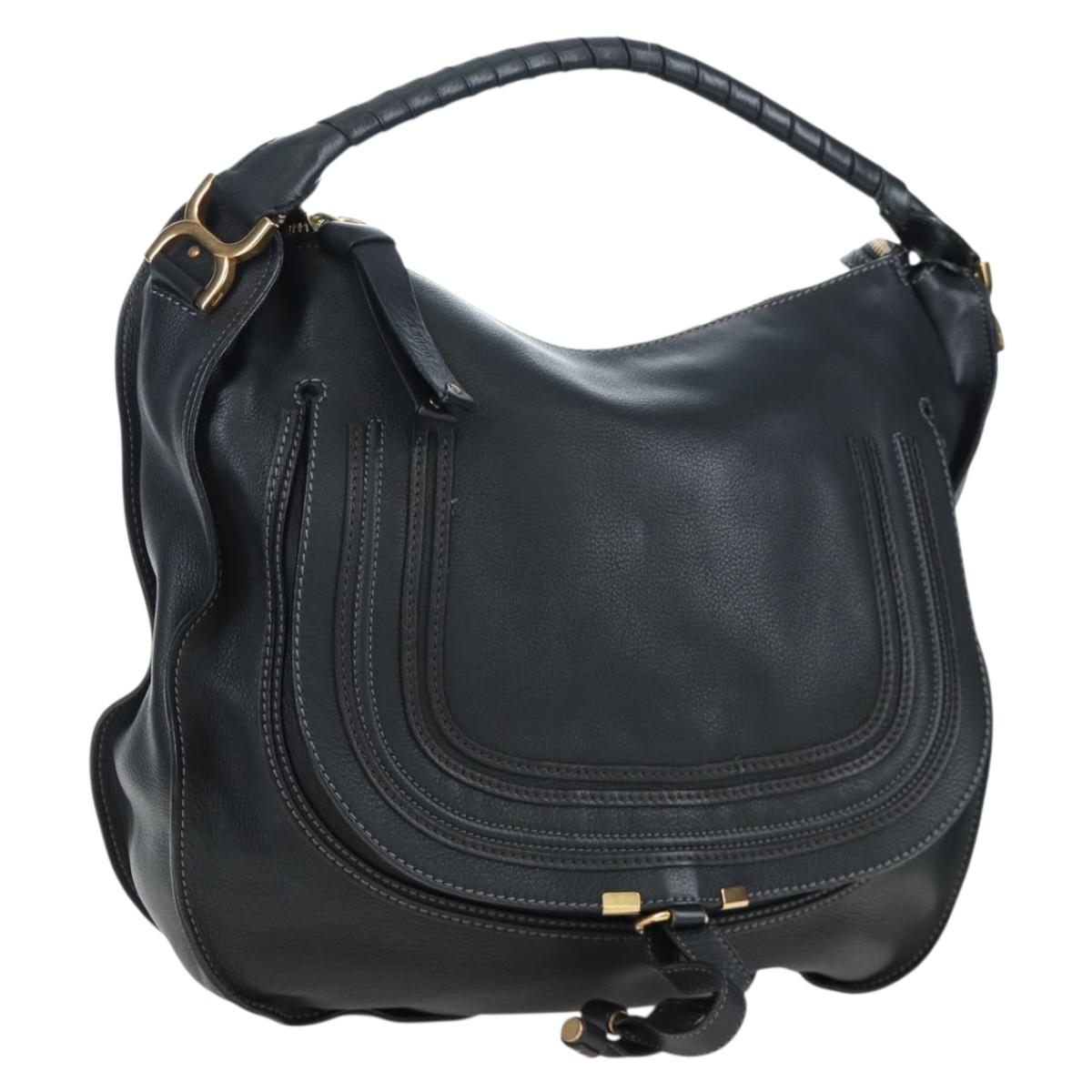 Chloe Marcie Shoulder Bag Leather Black Gold Auth 200530V