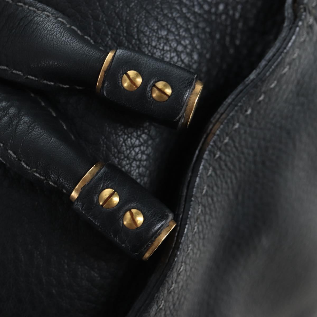 Chloe Marcie Shoulder Bag Leather Black Gold Auth 200530V