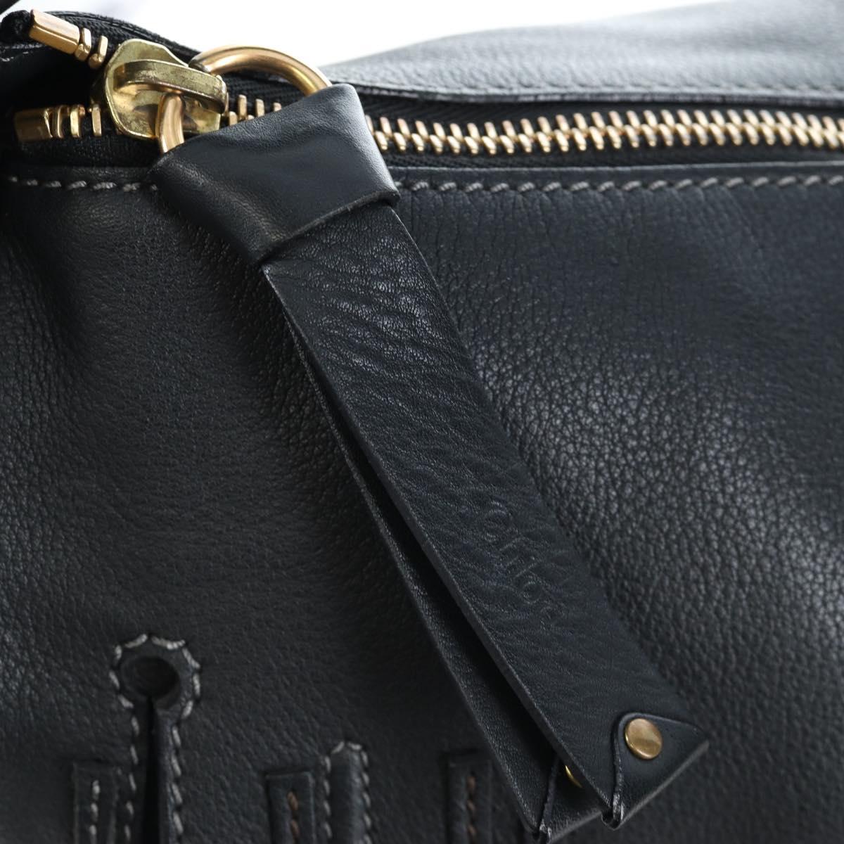 Chloe Marcie Shoulder Bag Leather Black Gold Auth 200530V