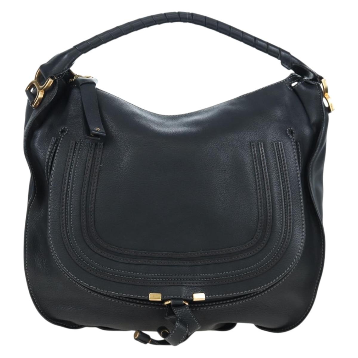 Chloe Marcie Shoulder Bag Leather Black Gold Auth 200530V