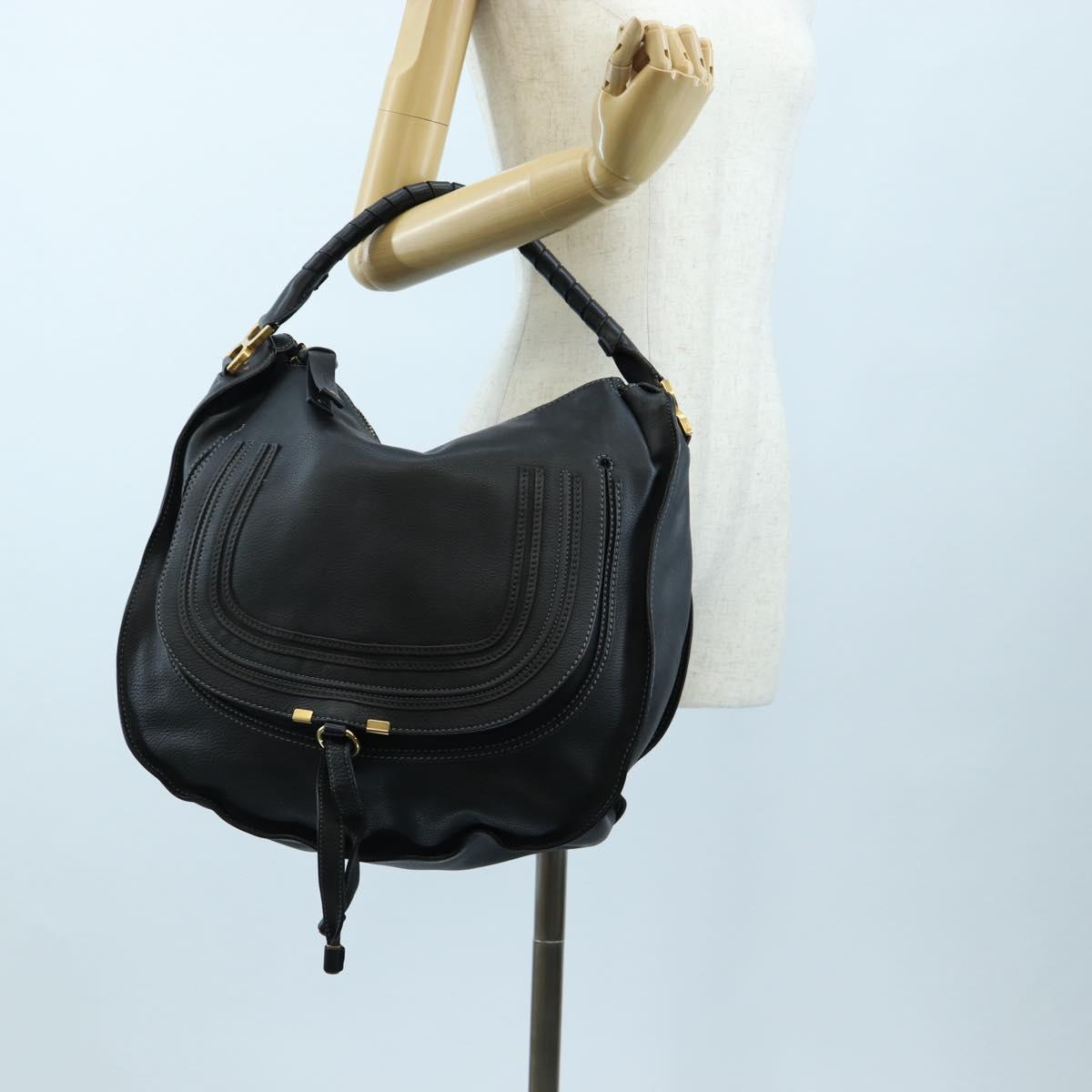 Chloe Marcie Shoulder Bag Leather Black Gold Auth 200530V