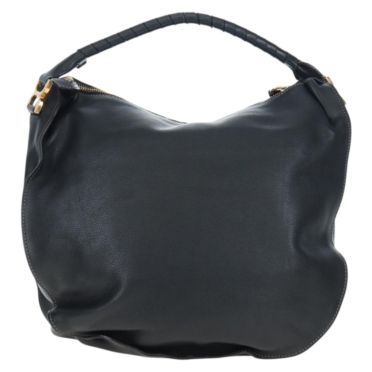 Chloe Marcie Shoulder Bag Leather Black Gold Auth 200530V