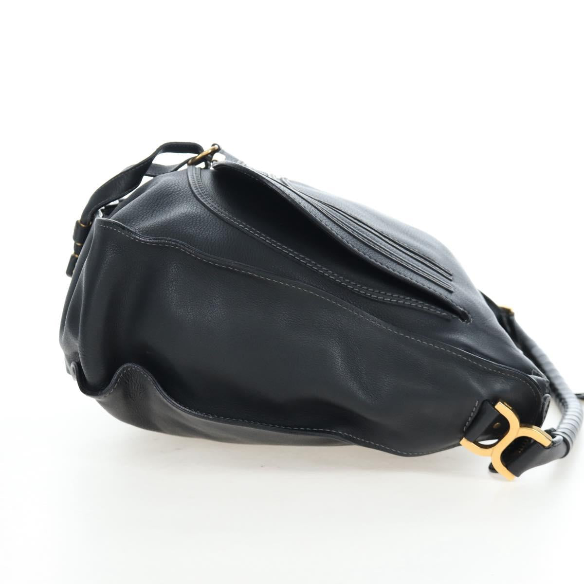 Chloe Marcie Shoulder Bag Leather Black Gold Auth 200530V