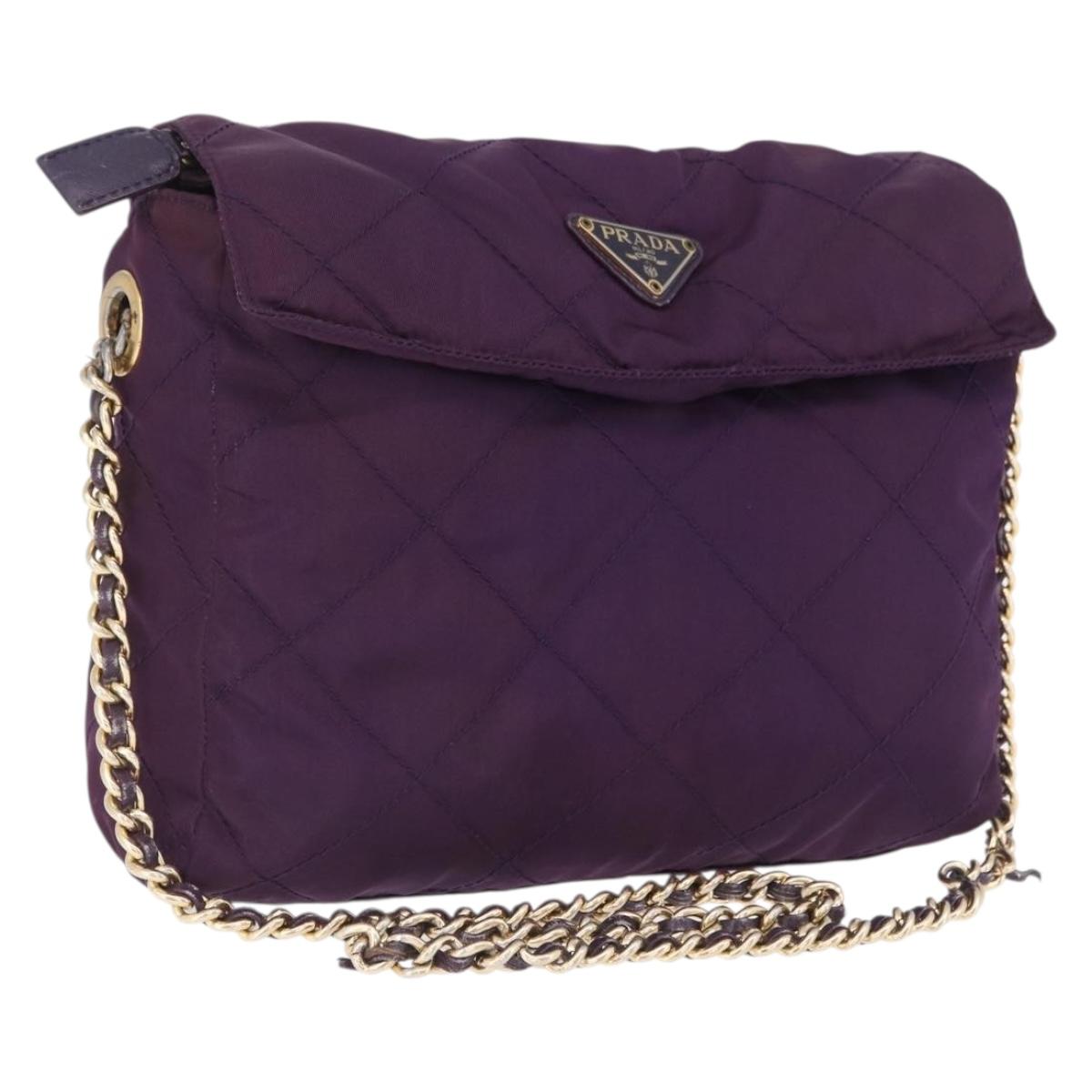 PRADA Chain Shoulder Bag Nylon Purple Gold Auth 200535