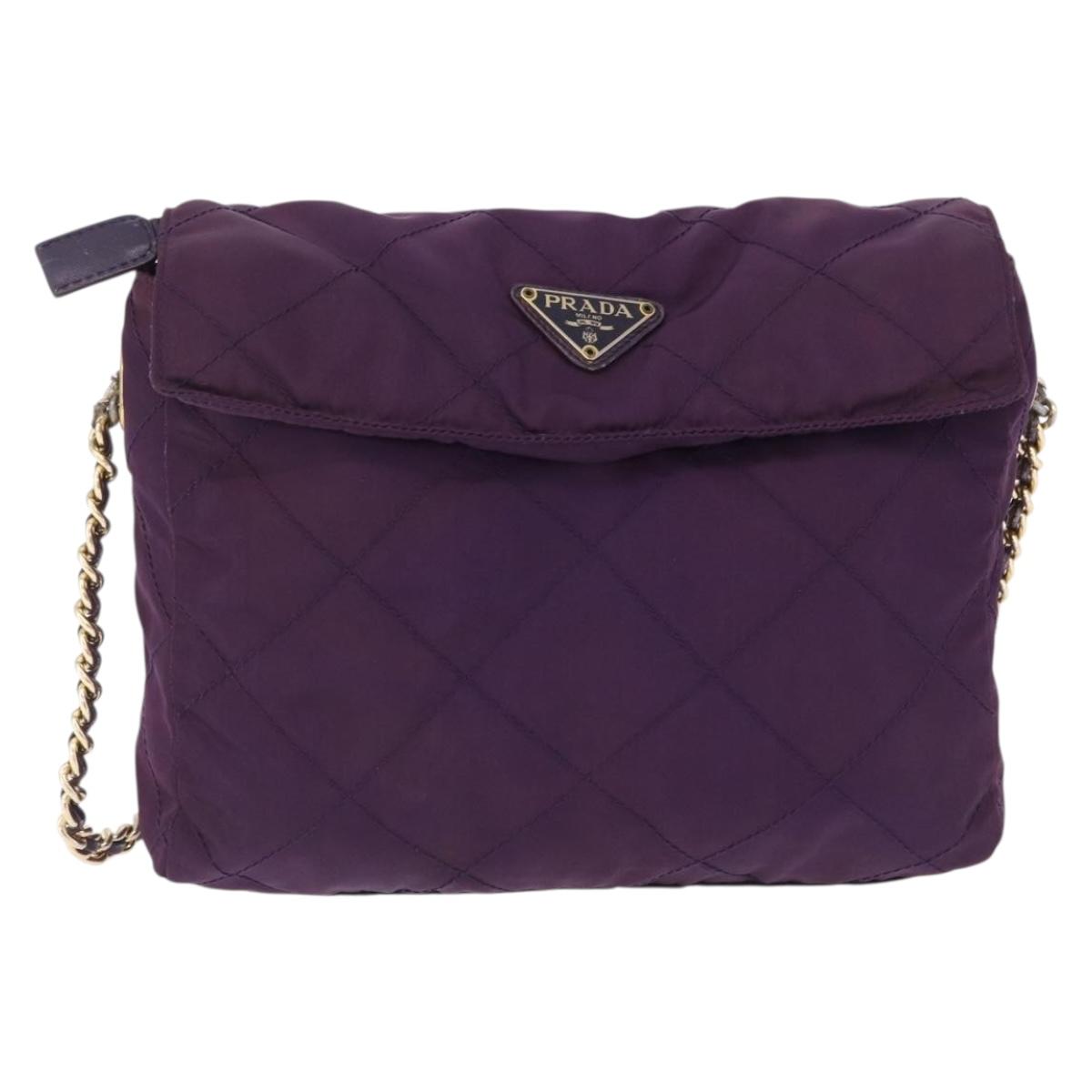PRADA Chain Shoulder Bag Nylon Purple Gold Auth 200535