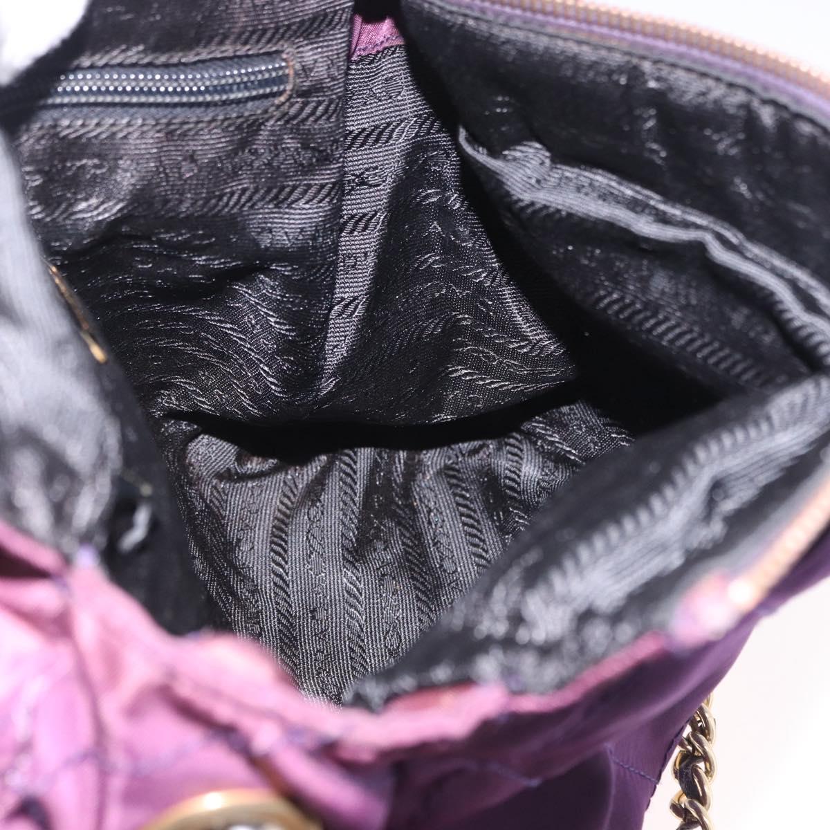 PRADA Chain Shoulder Bag Nylon Purple Gold Auth 200535