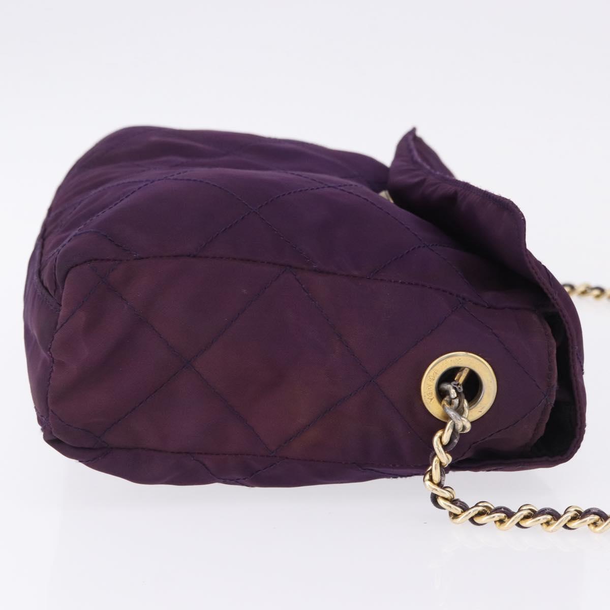 PRADA Chain Shoulder Bag Nylon Purple Gold Auth 200535
