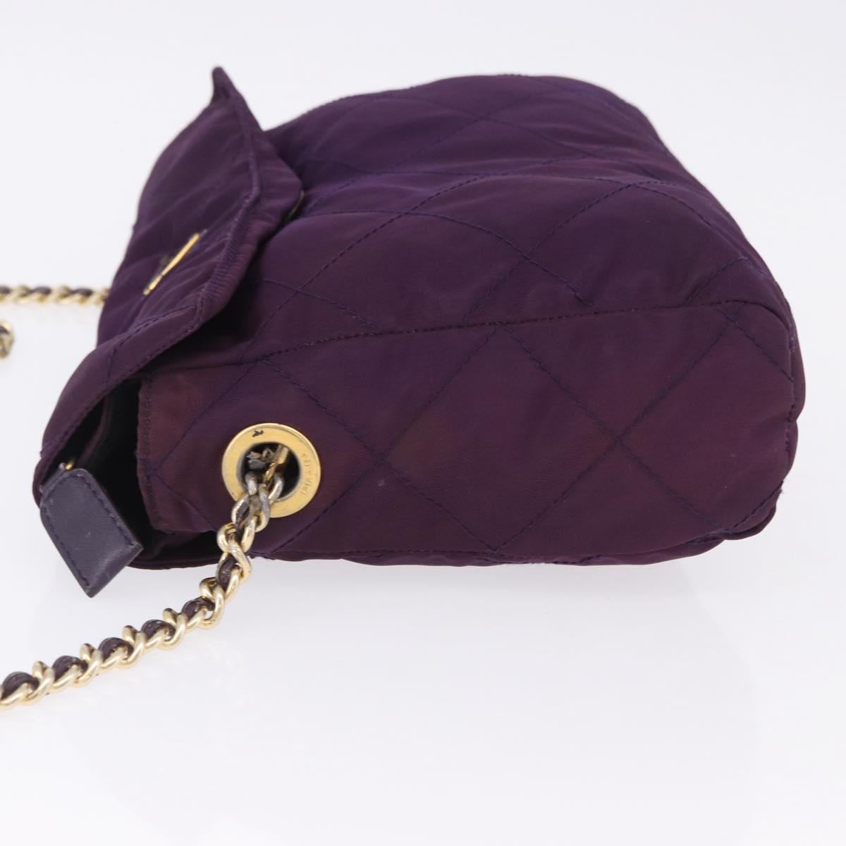 PRADA Chain Shoulder Bag Nylon Purple Gold Auth 200535