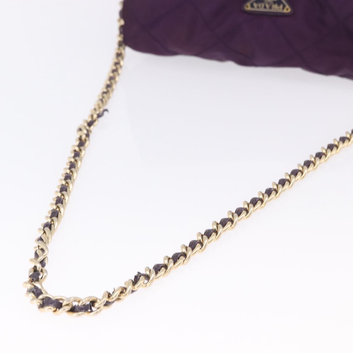 PRADA Chain Shoulder Bag Nylon Purple Gold Auth 200535
