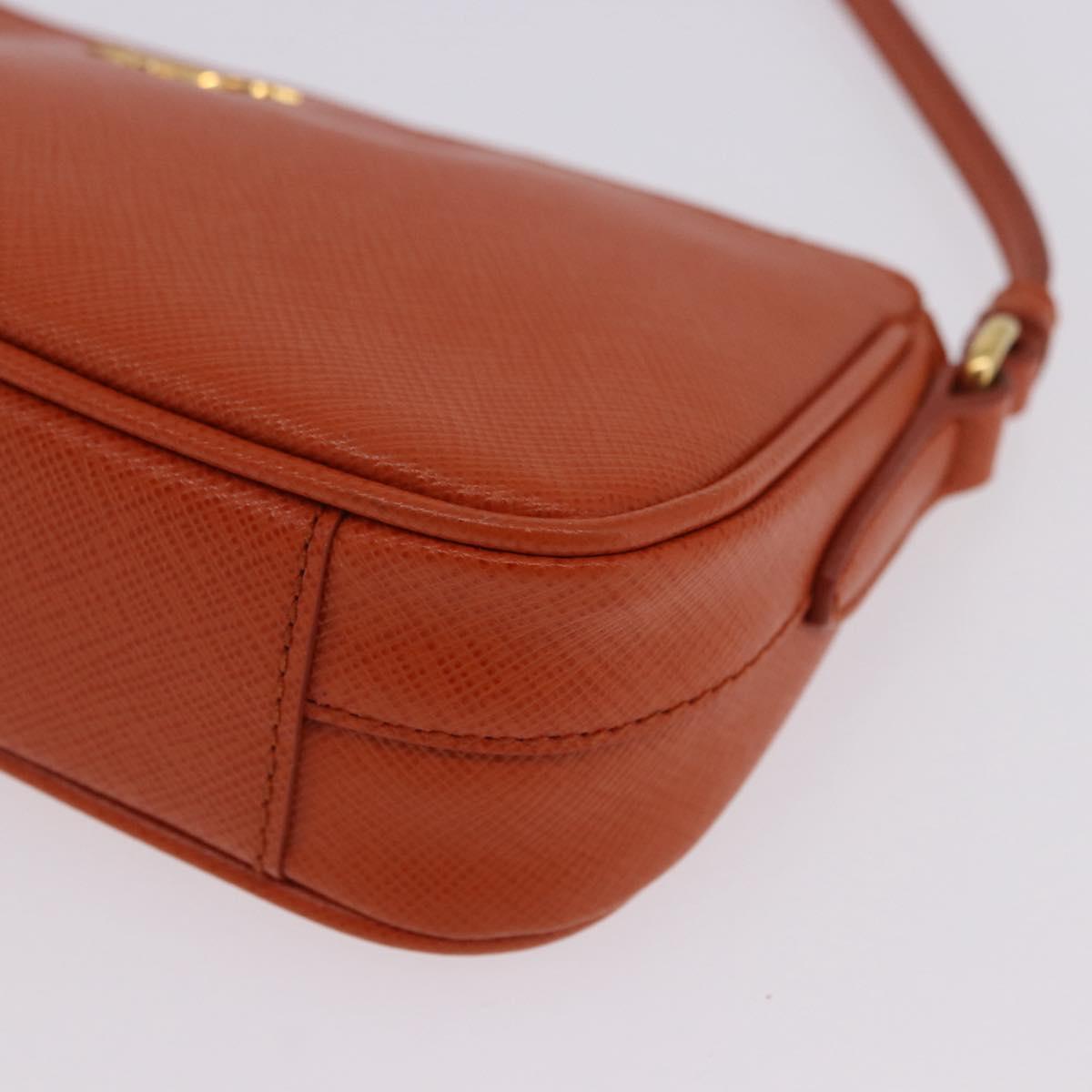 PRADA Accessory Pouch Saffiano leather Orange Gold Auth 200537V