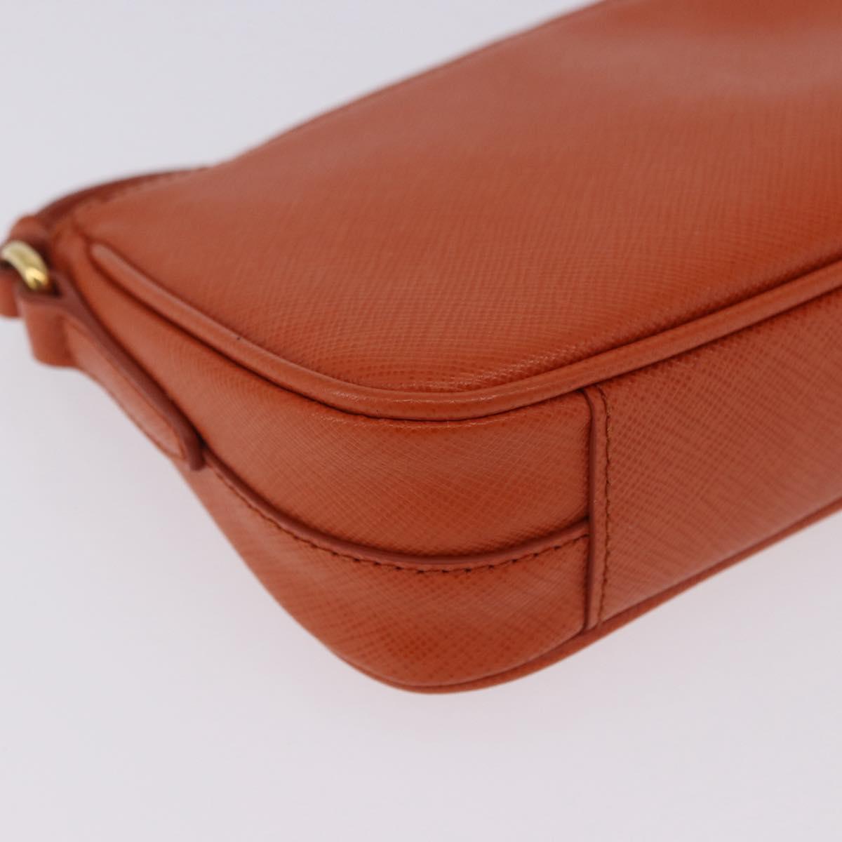 PRADA Accessory Pouch Saffiano leather Orange Gold Auth 200537V