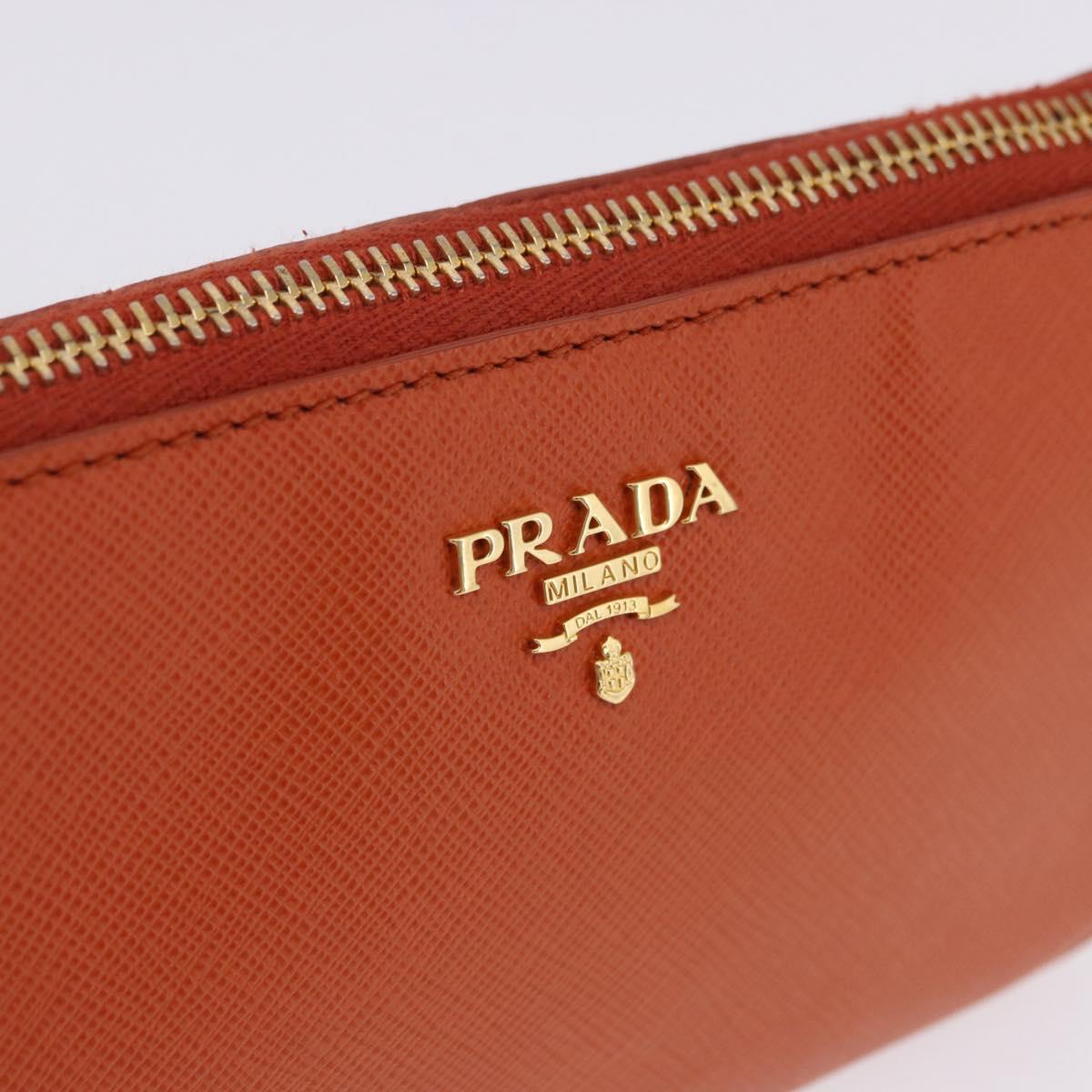 PRADA Accessory Pouch Saffiano leather Orange Gold Auth 200537V