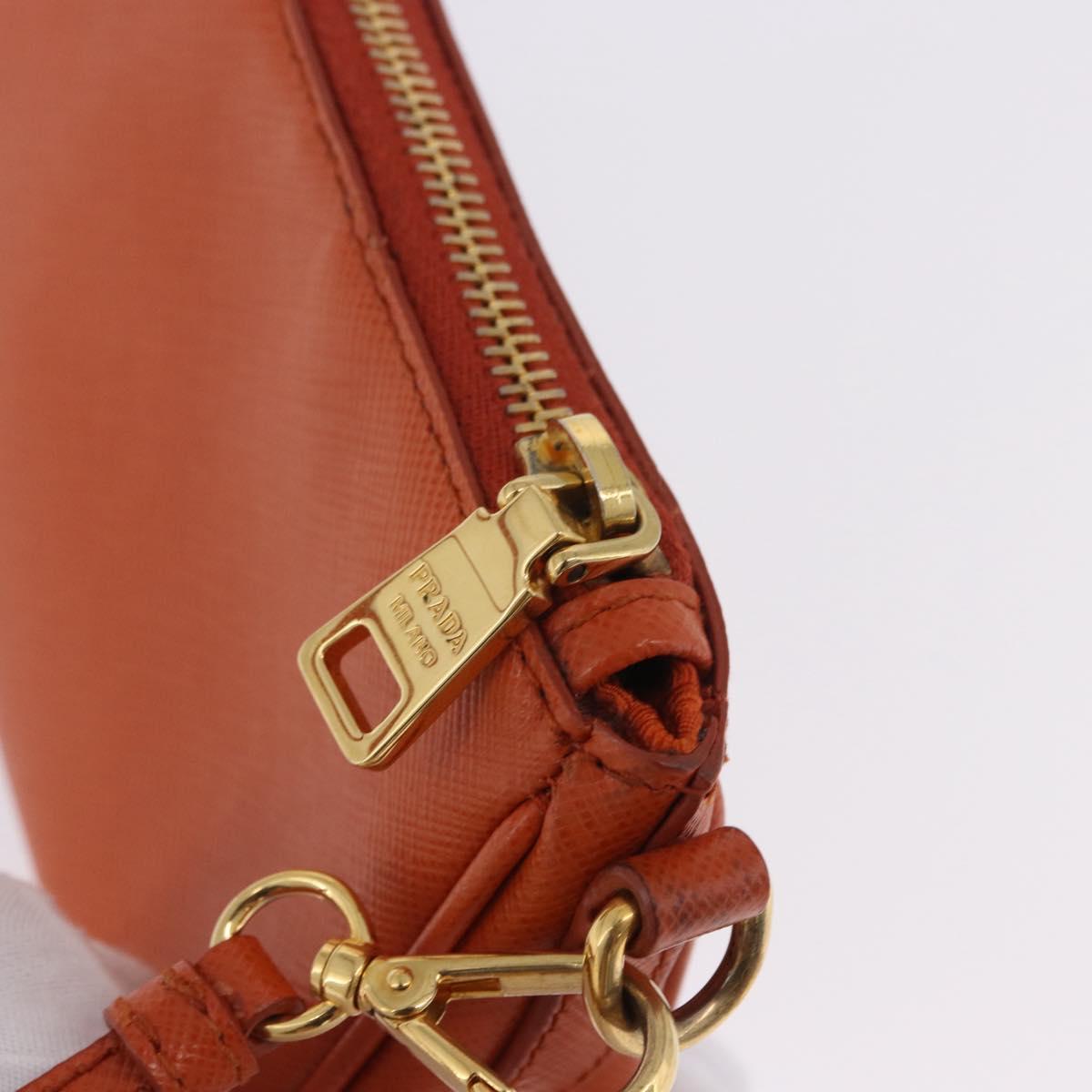 PRADA Accessory Pouch Saffiano leather Orange Gold Auth 200537V
