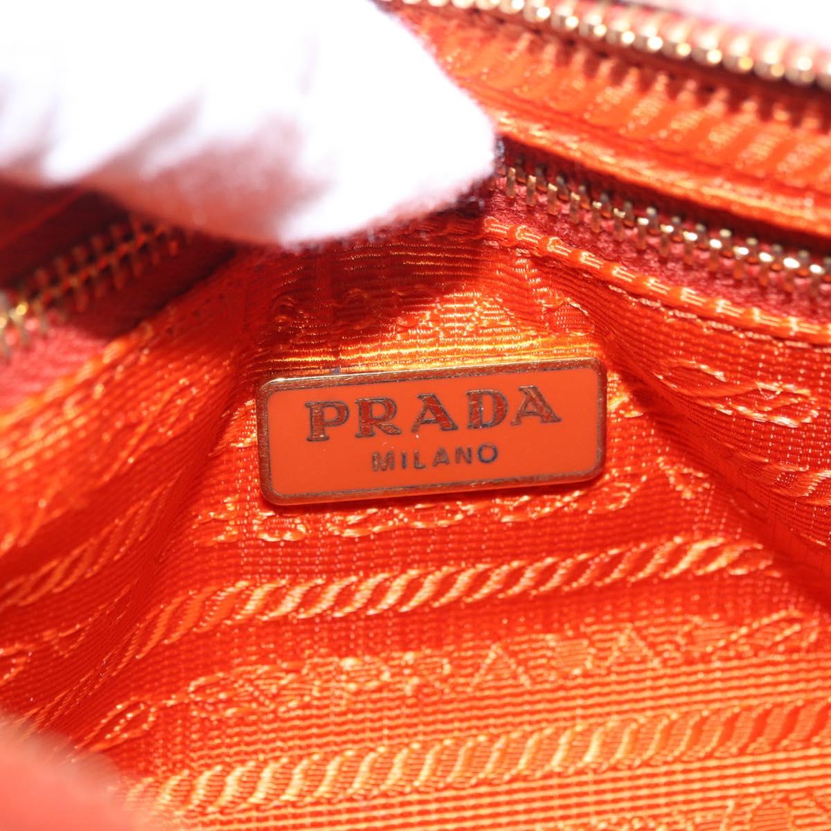 PRADA Accessory Pouch Saffiano leather Orange Gold Auth 200537V