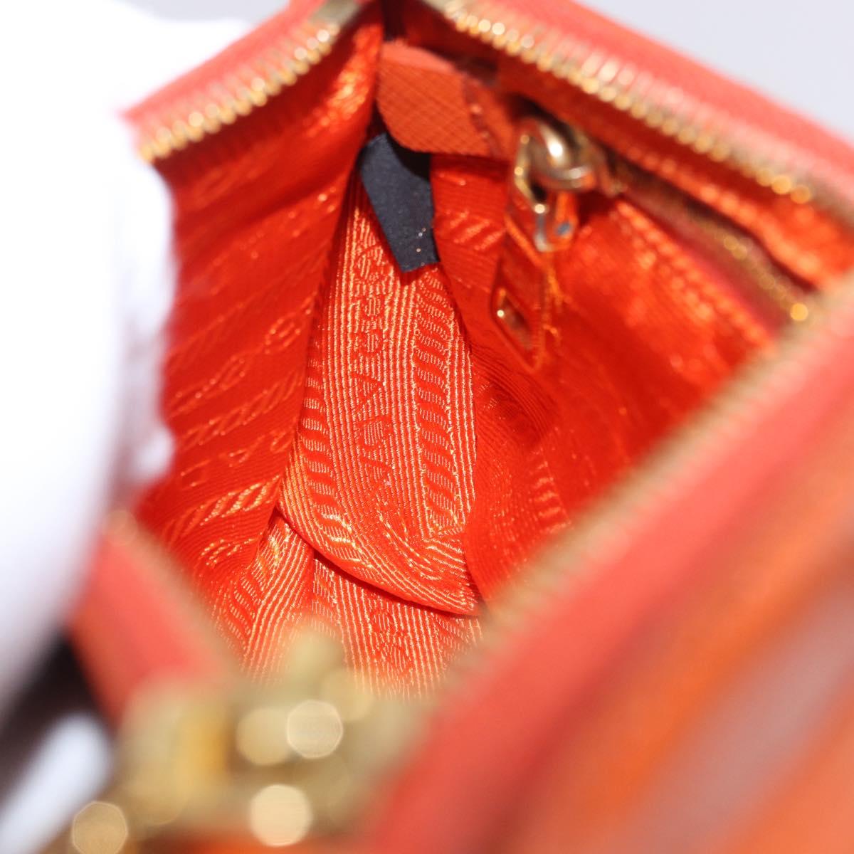 PRADA Accessory Pouch Saffiano leather Orange Gold Auth 200537V