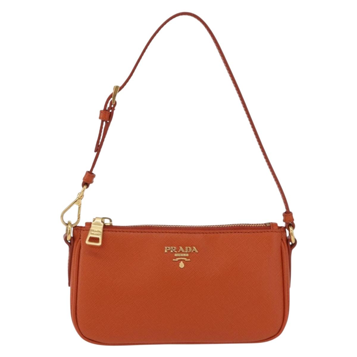 PRADA Accessory Pouch Saffiano leather Orange Gold Auth 200537V
