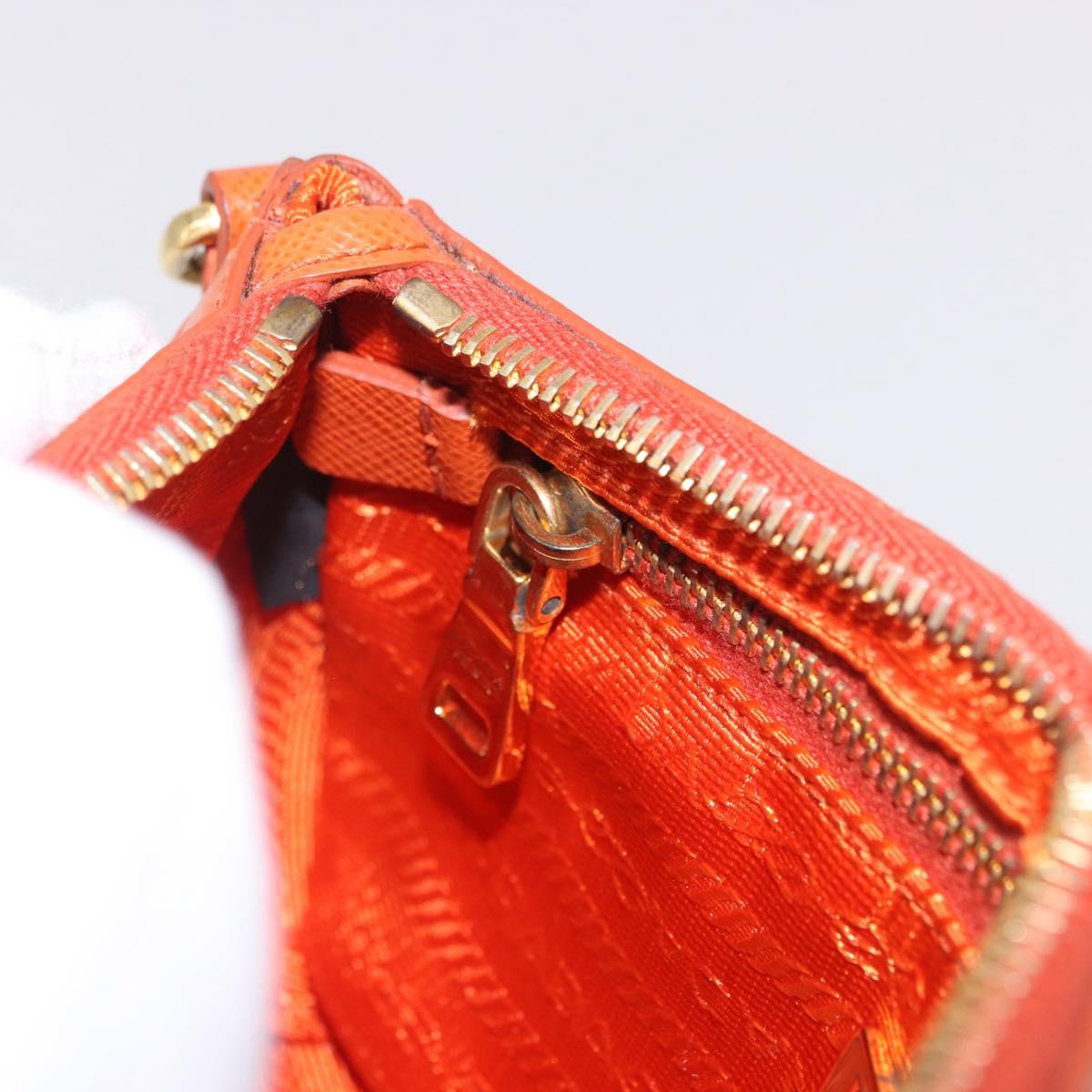 PRADA Accessory Pouch Saffiano leather Orange Gold Auth 200537V