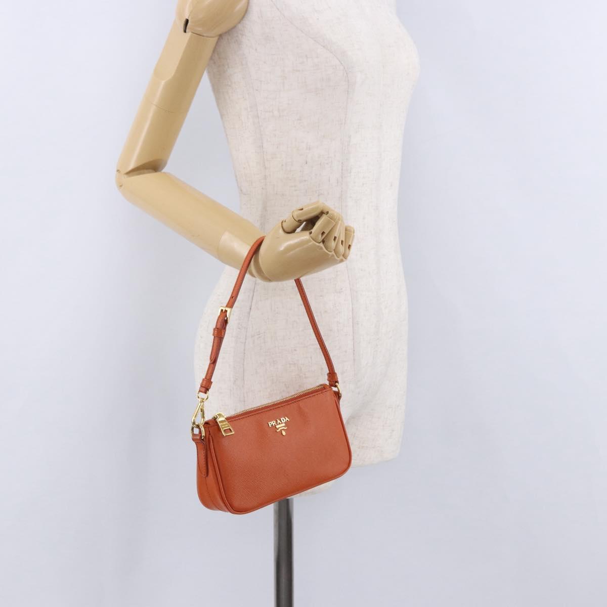 PRADA Accessory Pouch Saffiano leather Orange Gold Auth 200537V