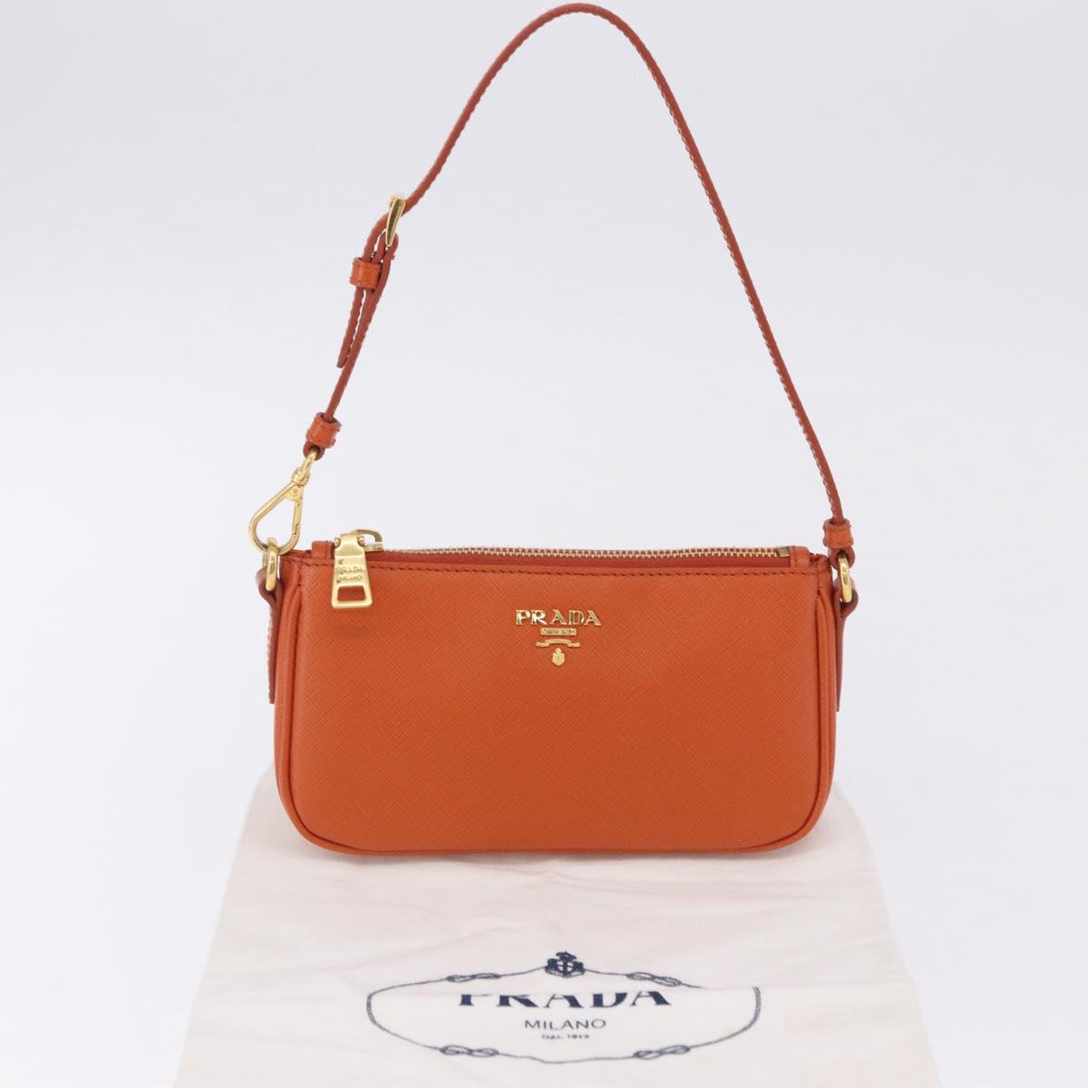 PRADA Accessory Pouch Saffiano leather Orange Gold Auth 200537V