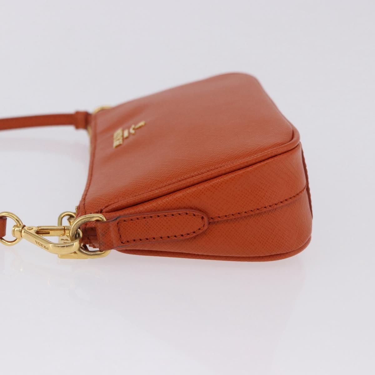 PRADA Accessory Pouch Saffiano leather Orange Gold Auth 200537V