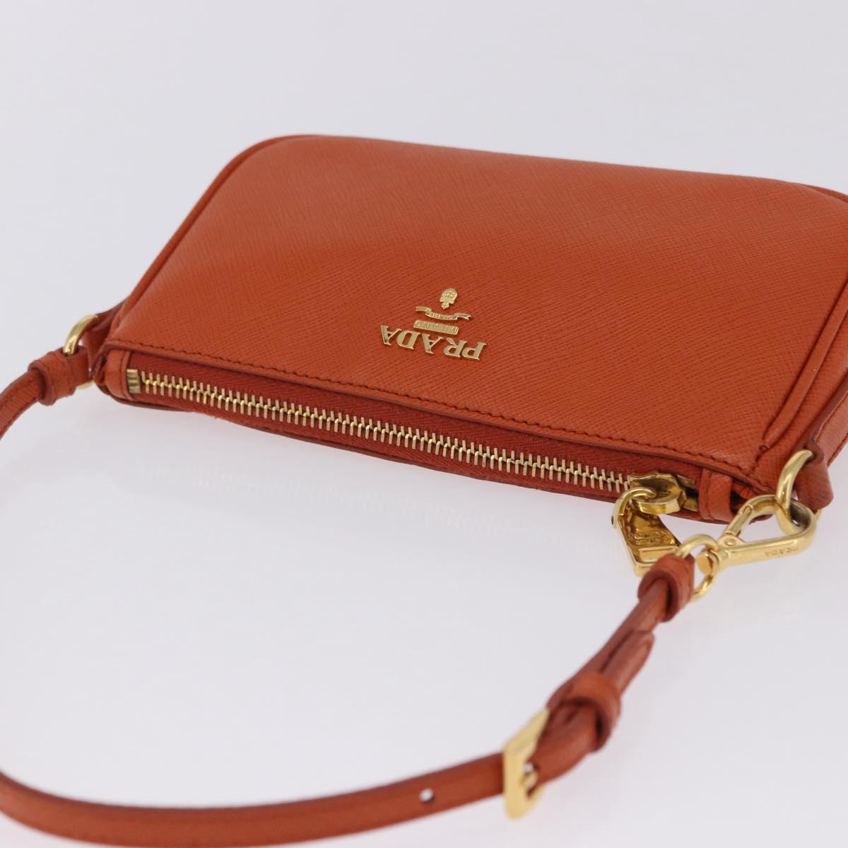 PRADA Accessory Pouch Saffiano leather Orange Gold Auth 200537V