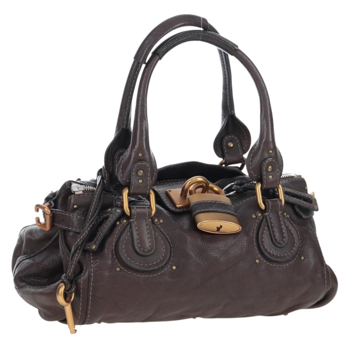 Chloe Paddington Hand Bag Leather Brown Gold Silver Auth 200539V