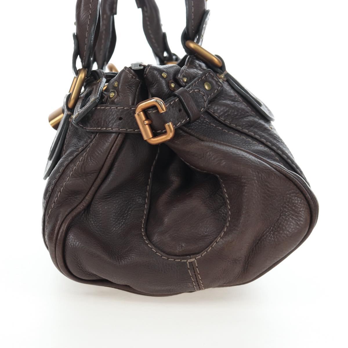 Chloe Paddington Hand Bag Leather Brown Gold Silver Auth 200539V