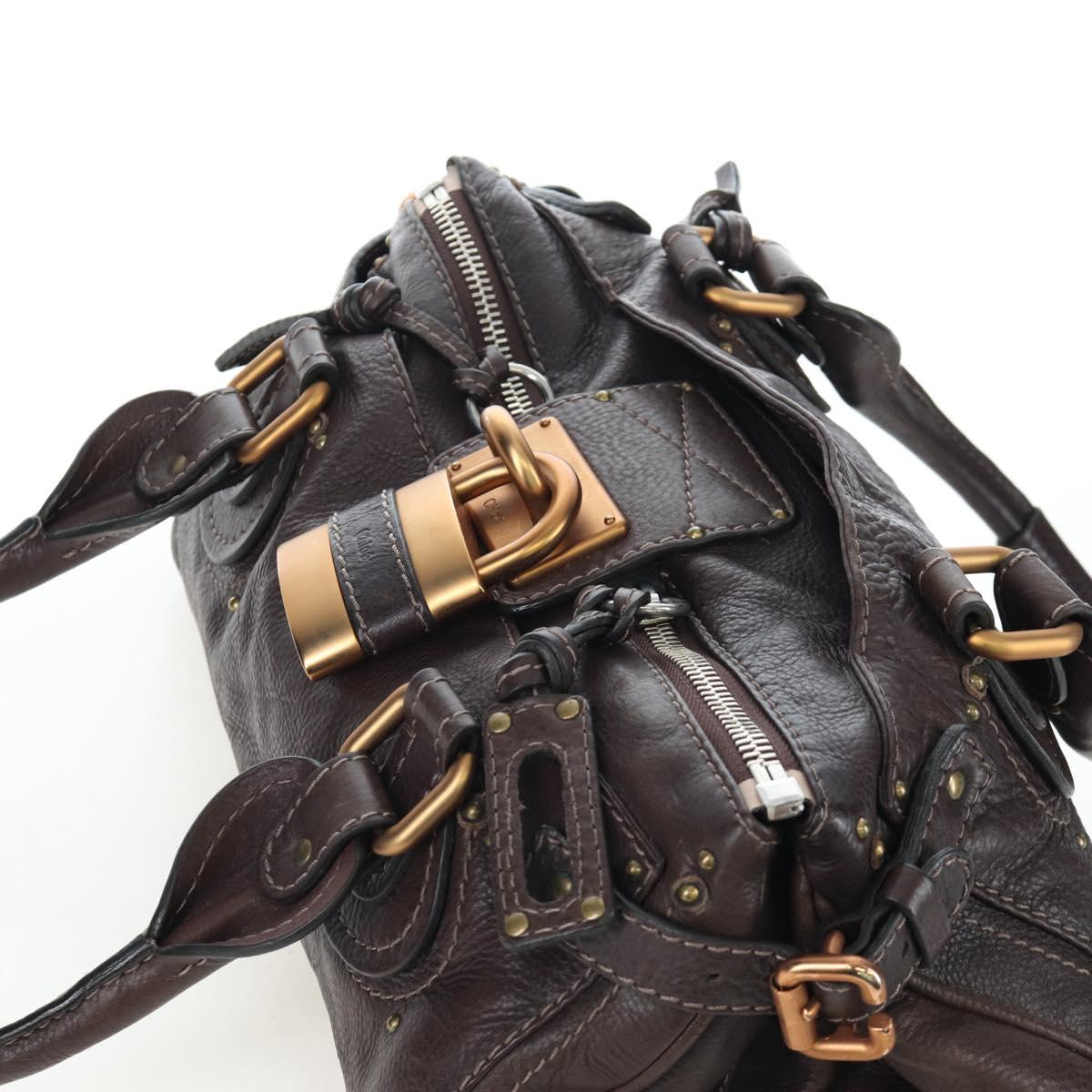 Chloe Paddington Hand Bag Leather Brown Gold Silver Auth 200539V