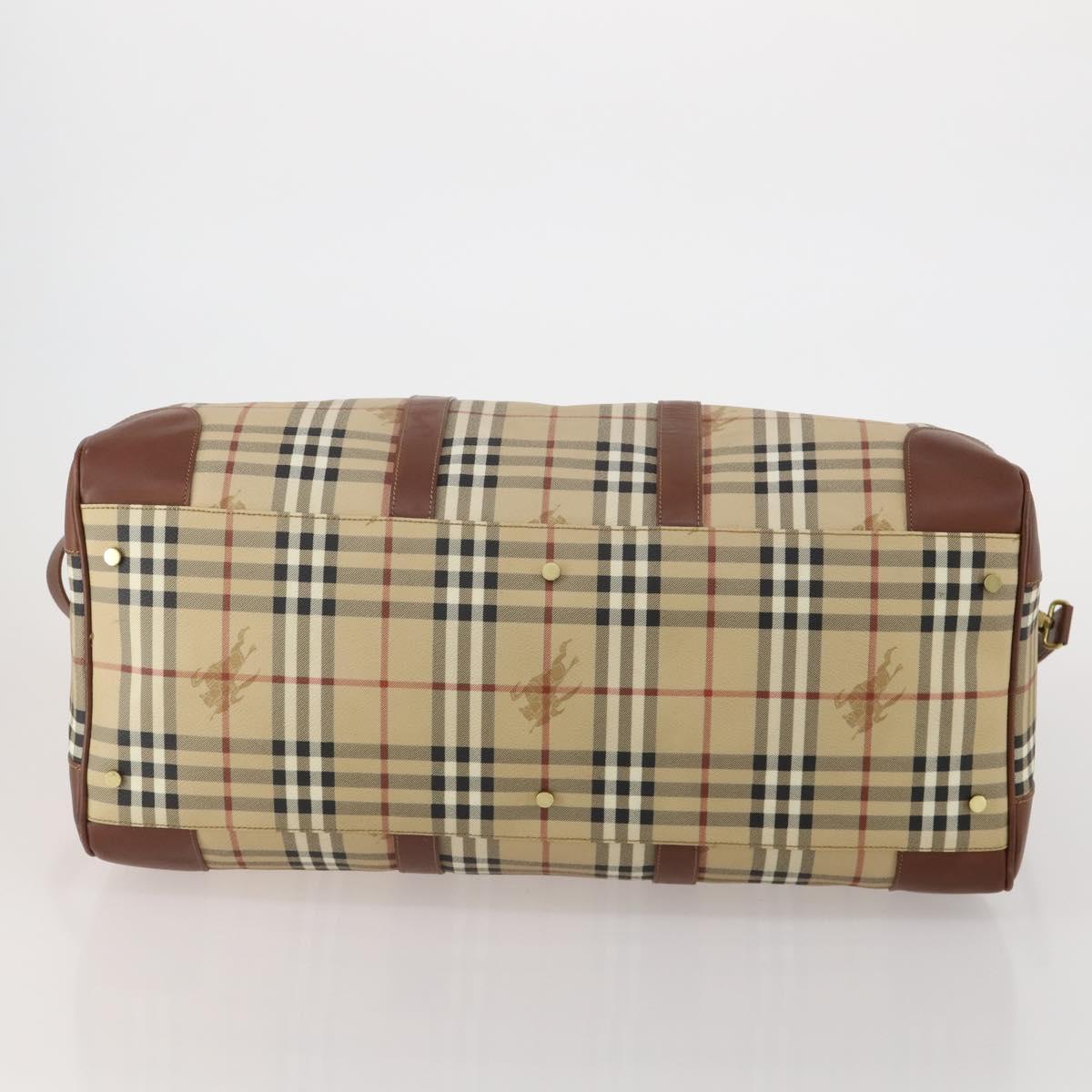 Burberrys Nova Check Boston Bag PVC 2way Beige Gold Auth 200540V