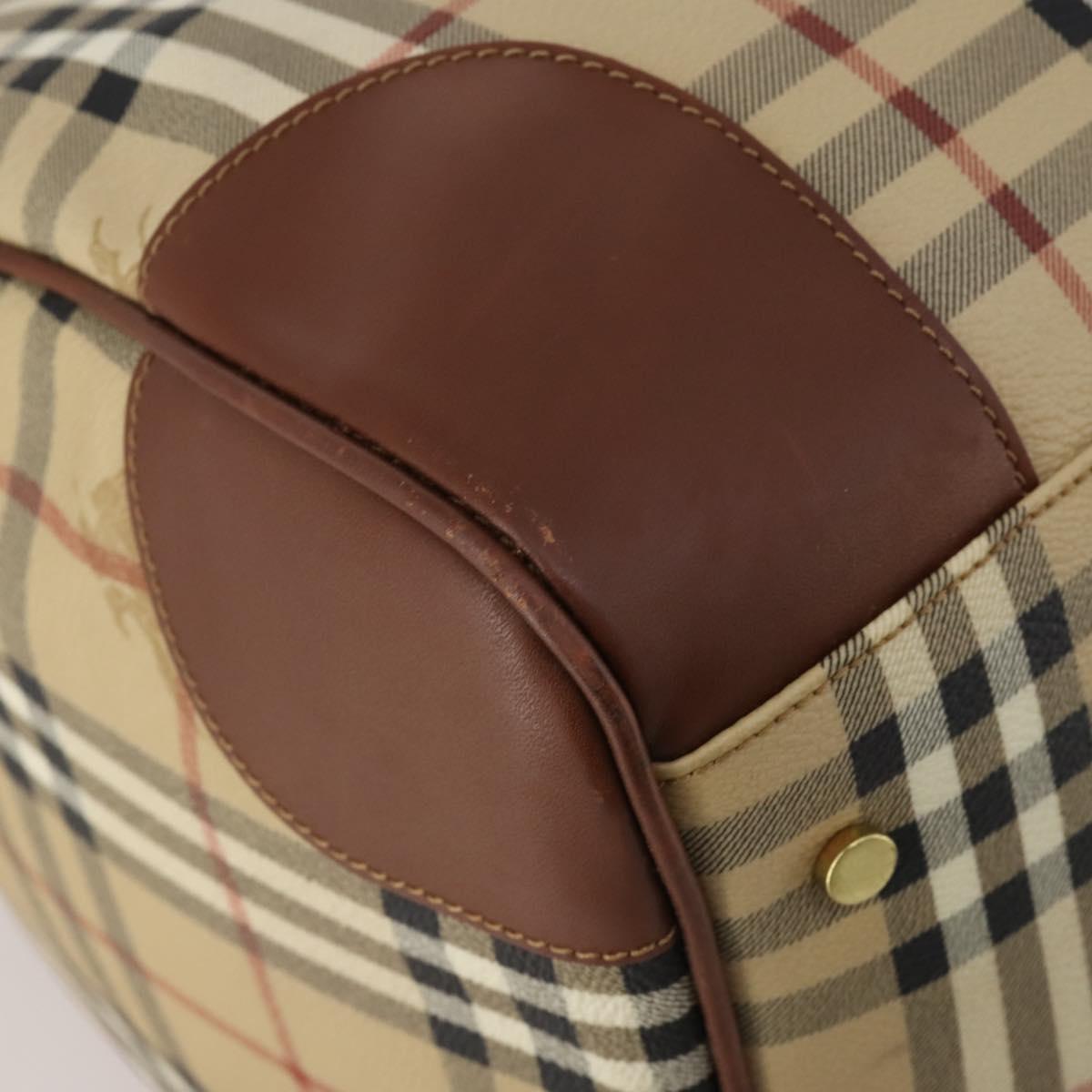 Burberrys Nova Check Boston Bag PVC 2way Beige Gold Auth 200540V
