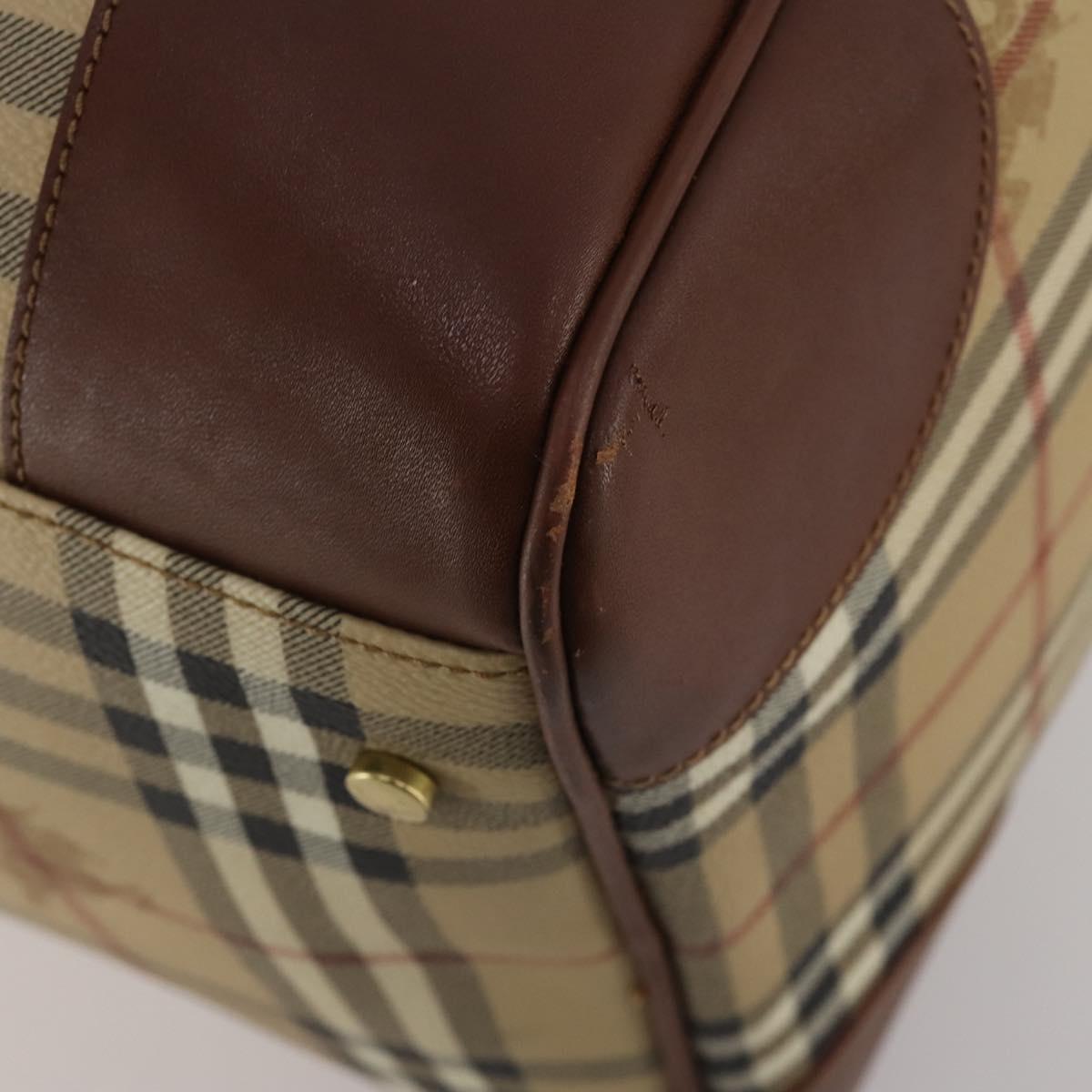 Burberrys Nova Check Boston Bag PVC 2way Beige Gold Auth 200540V