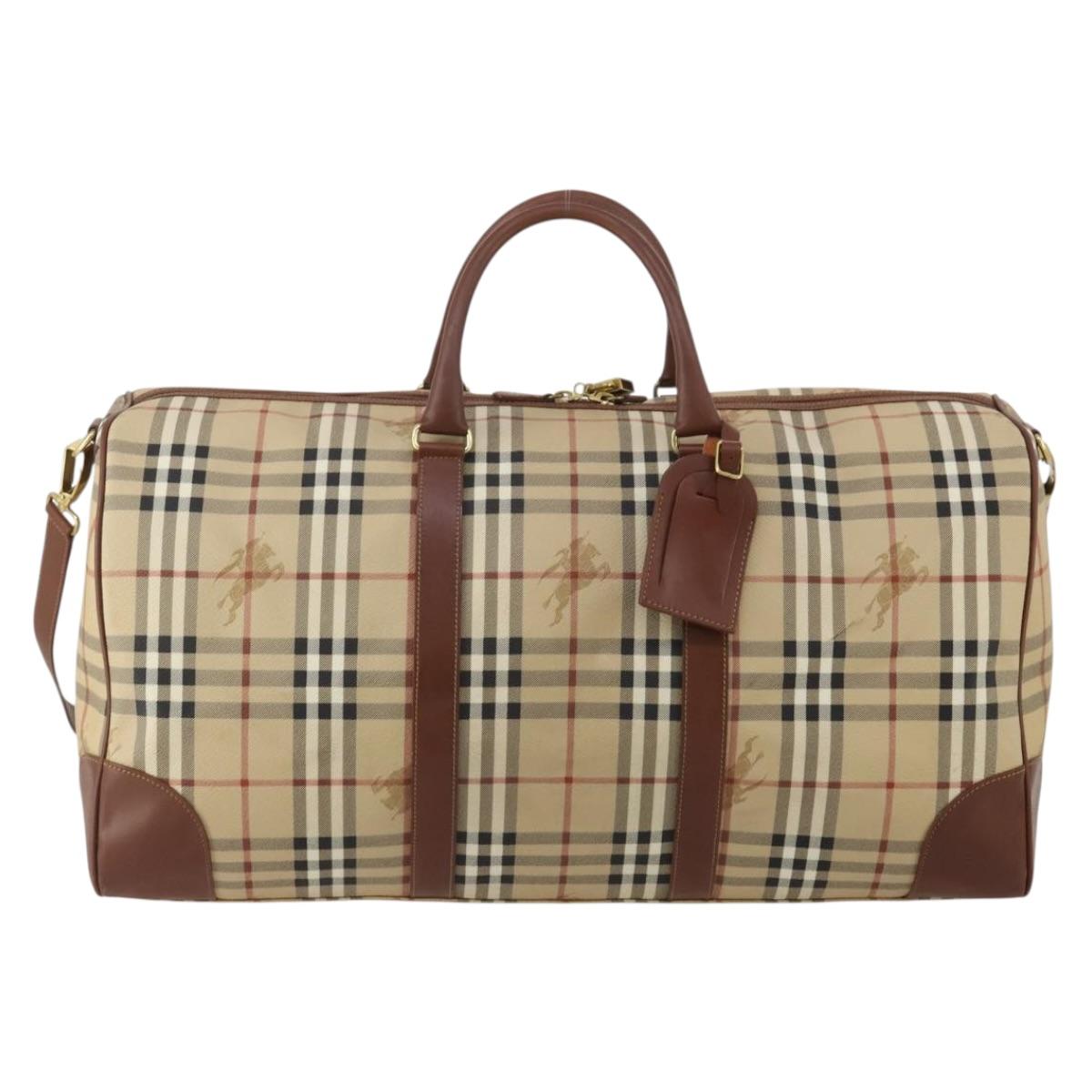 Burberrys Nova Check Boston Bag PVC 2way Beige Gold Auth 200540V