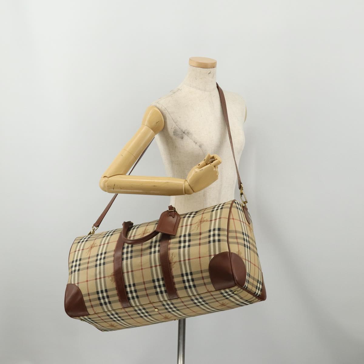 Burberrys Nova Check Boston Bag PVC 2way Beige Gold Auth 200540V
